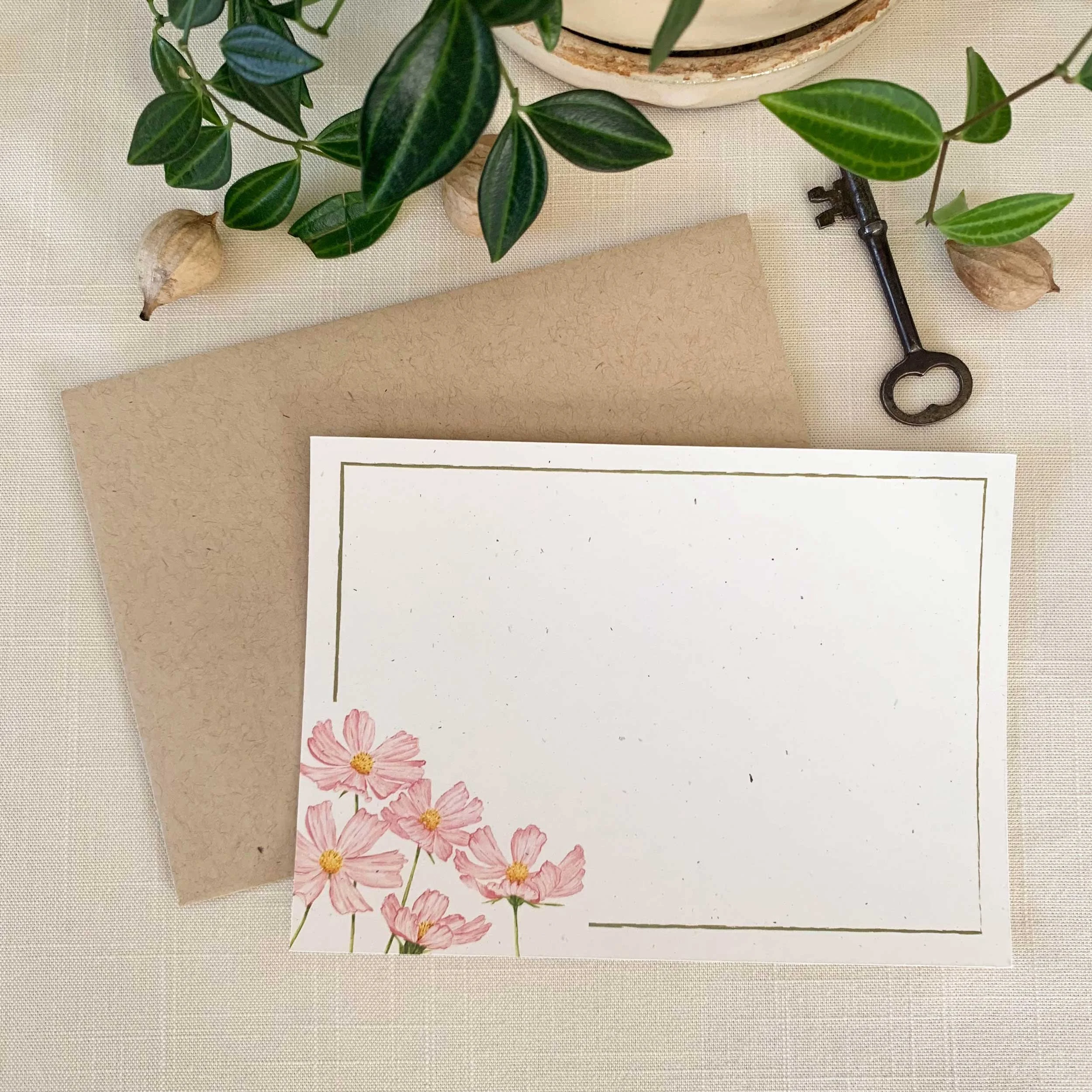 Pink Stripped Cosmos Notecard Set