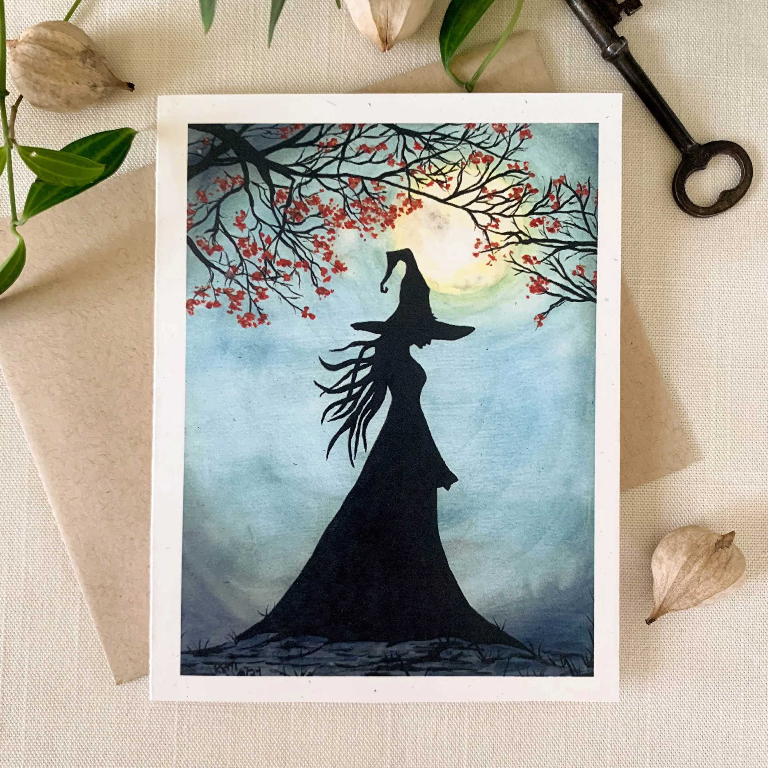 Witch In Full Moon Folded Notecard Set