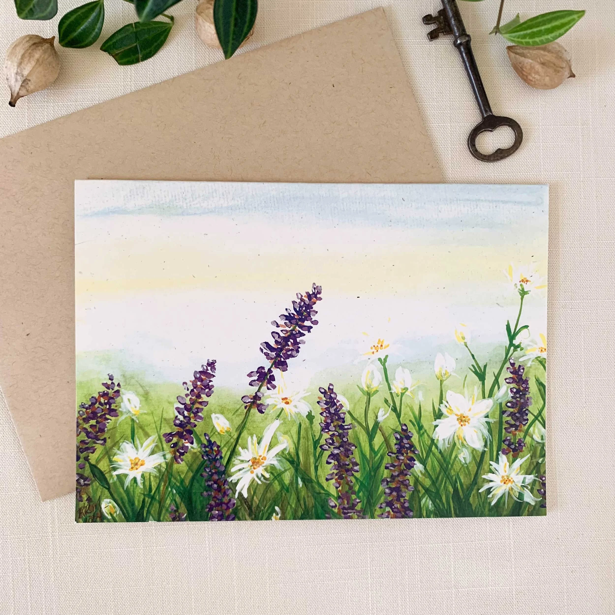 Lavender & White Wild Flowers Frameable Greeting Card