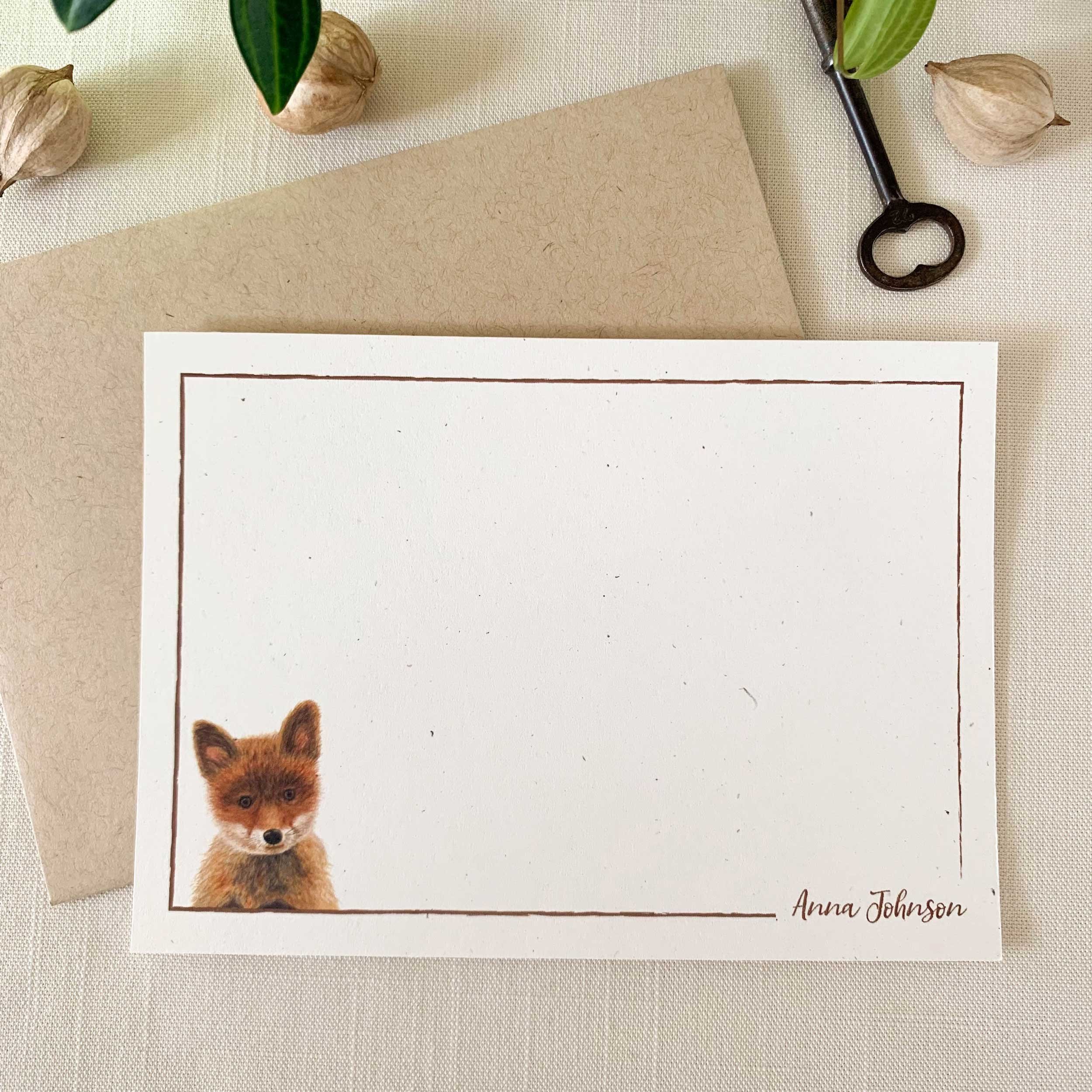Baby Red Fox Personalized Notecard Set