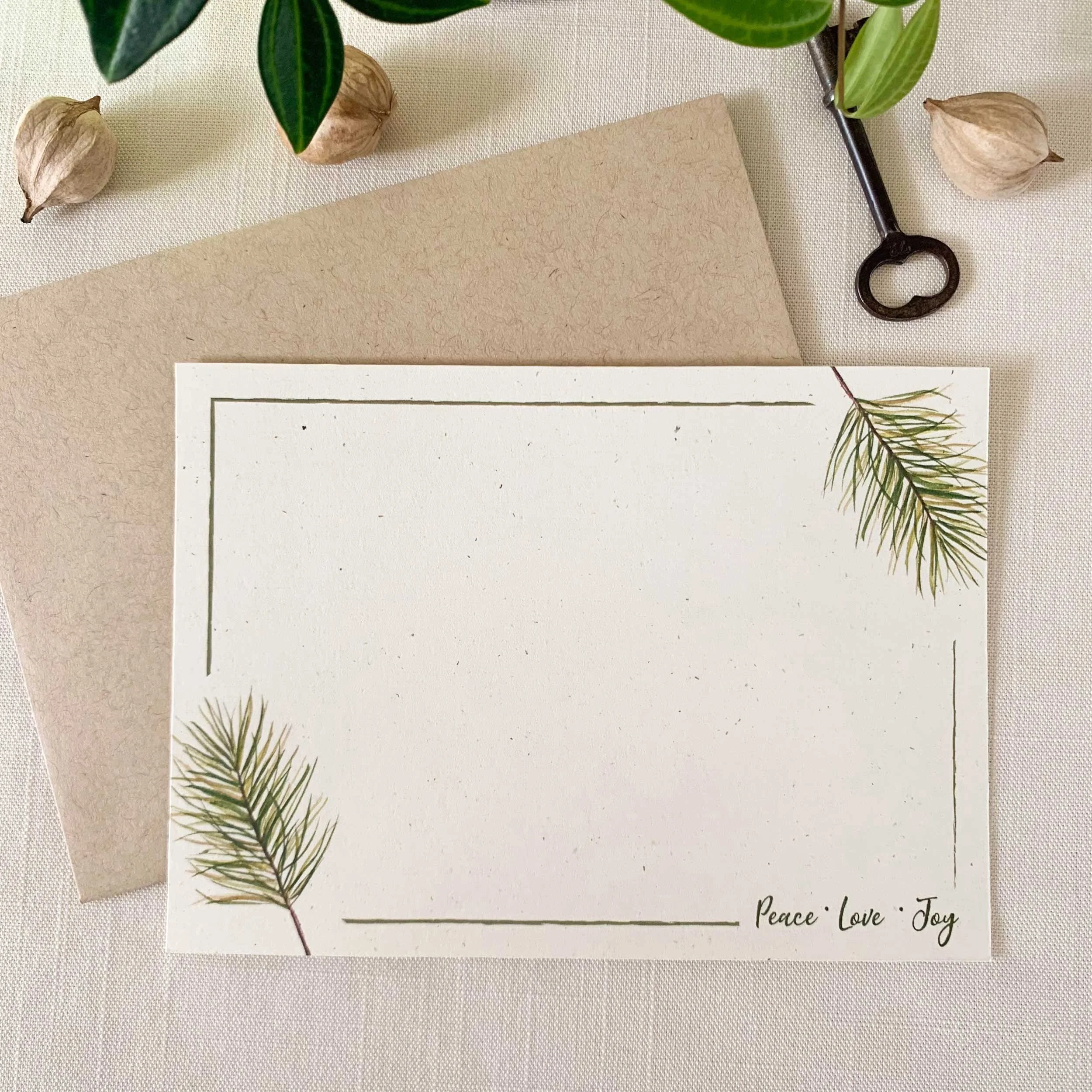 "Peace, Love and Joy" Evergreens Notecard Set