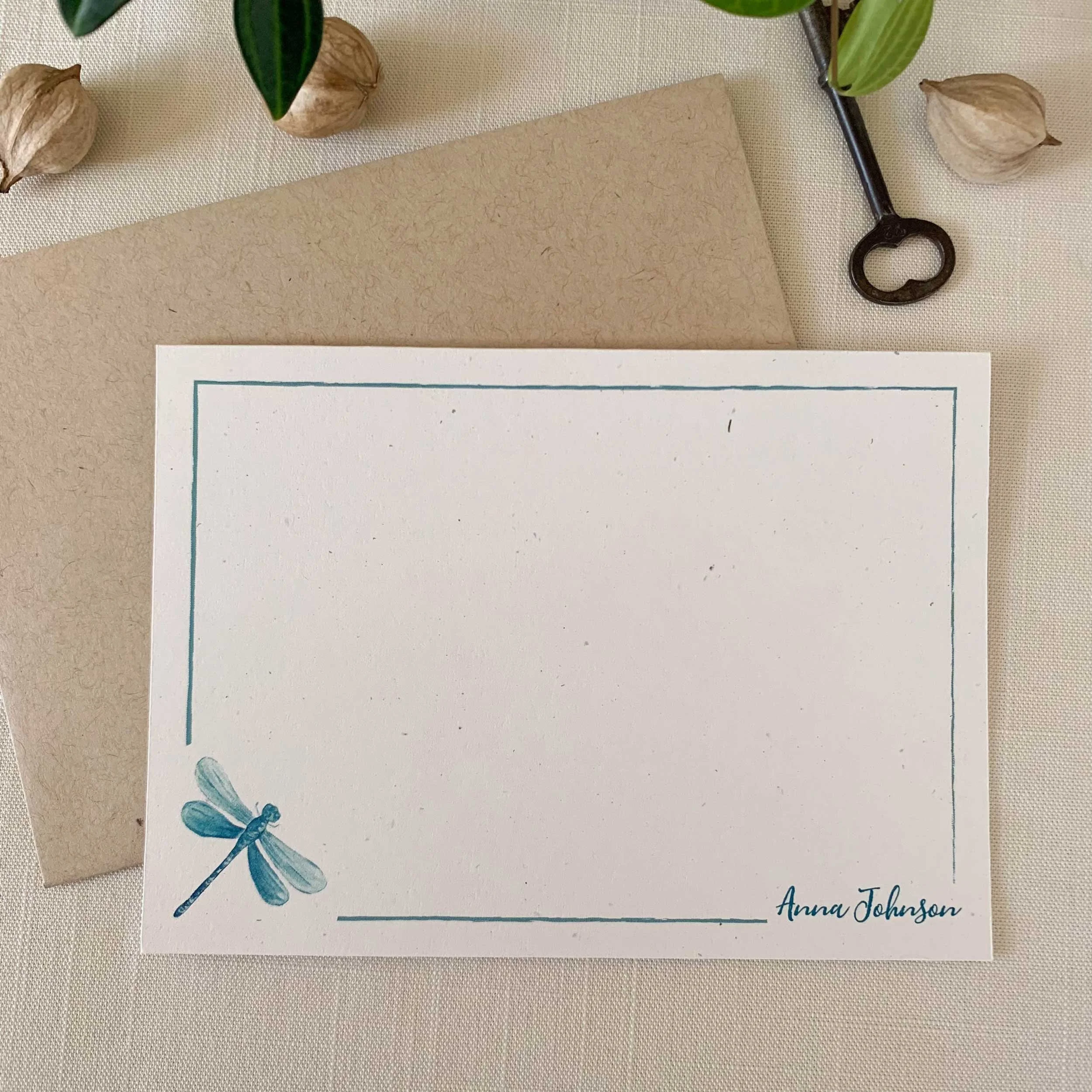Blue Dragonfly Personalized Notecard Set