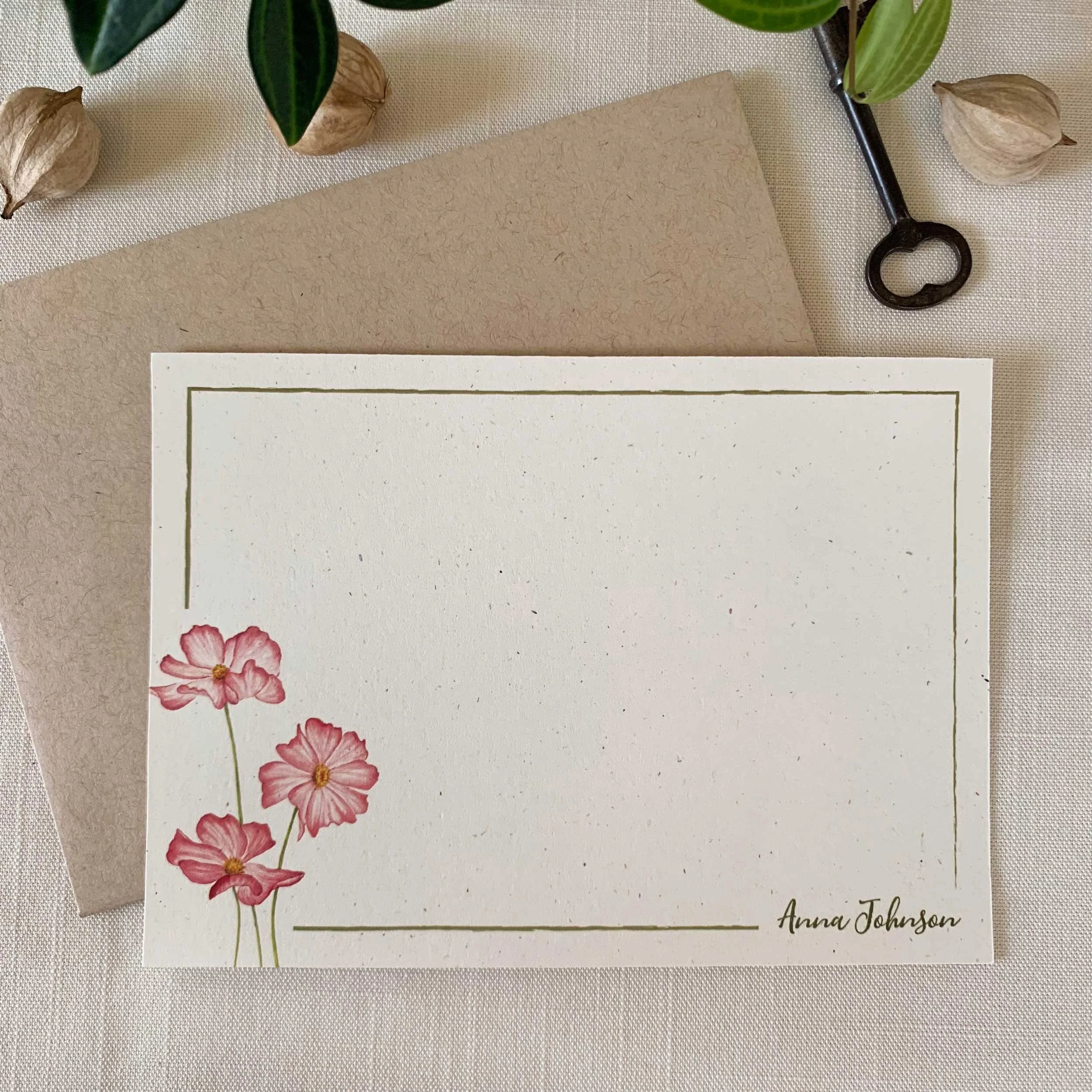 Pink Cosmos Personalized Notecard Set