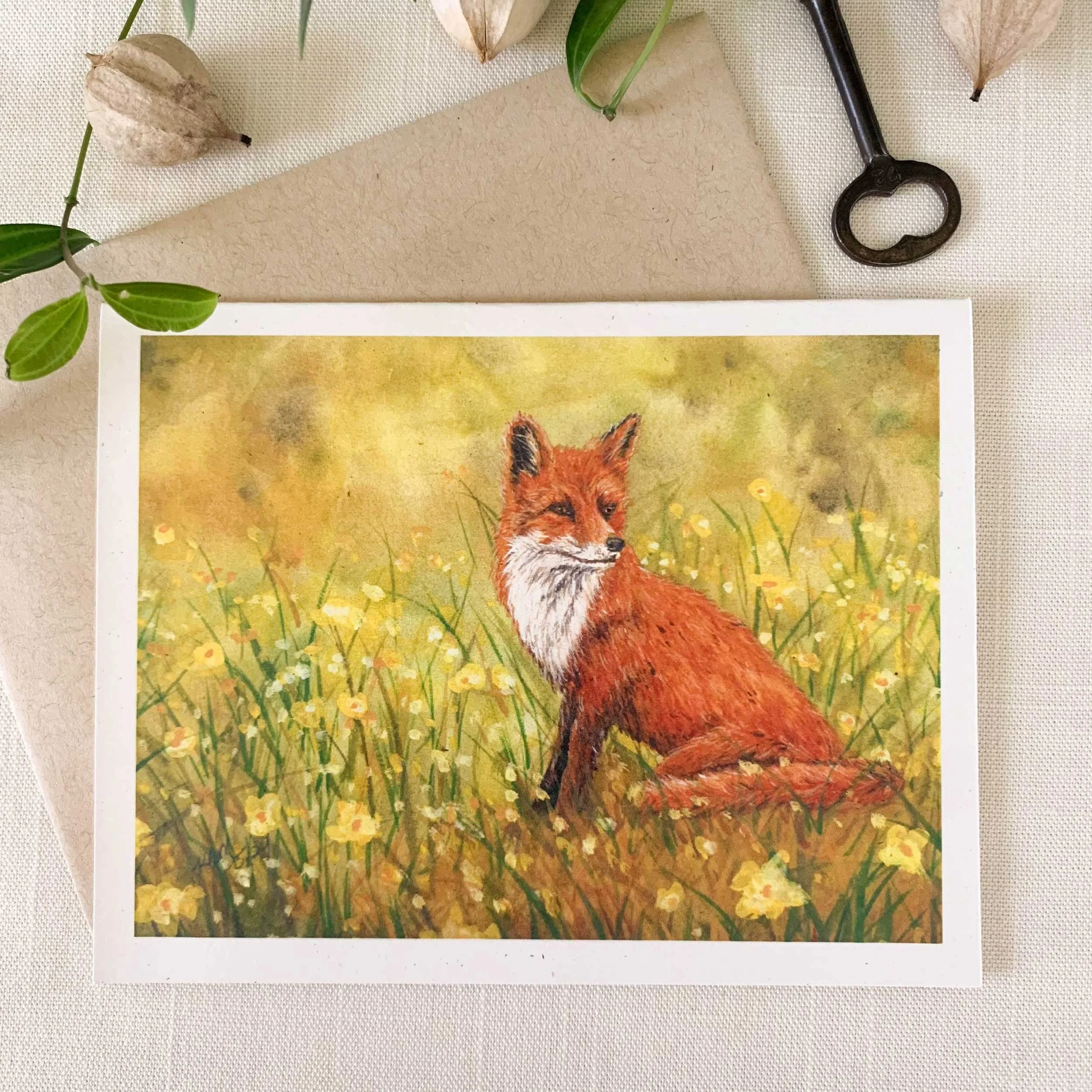 Fox In A Wild Flower Field Folded Notecard Set