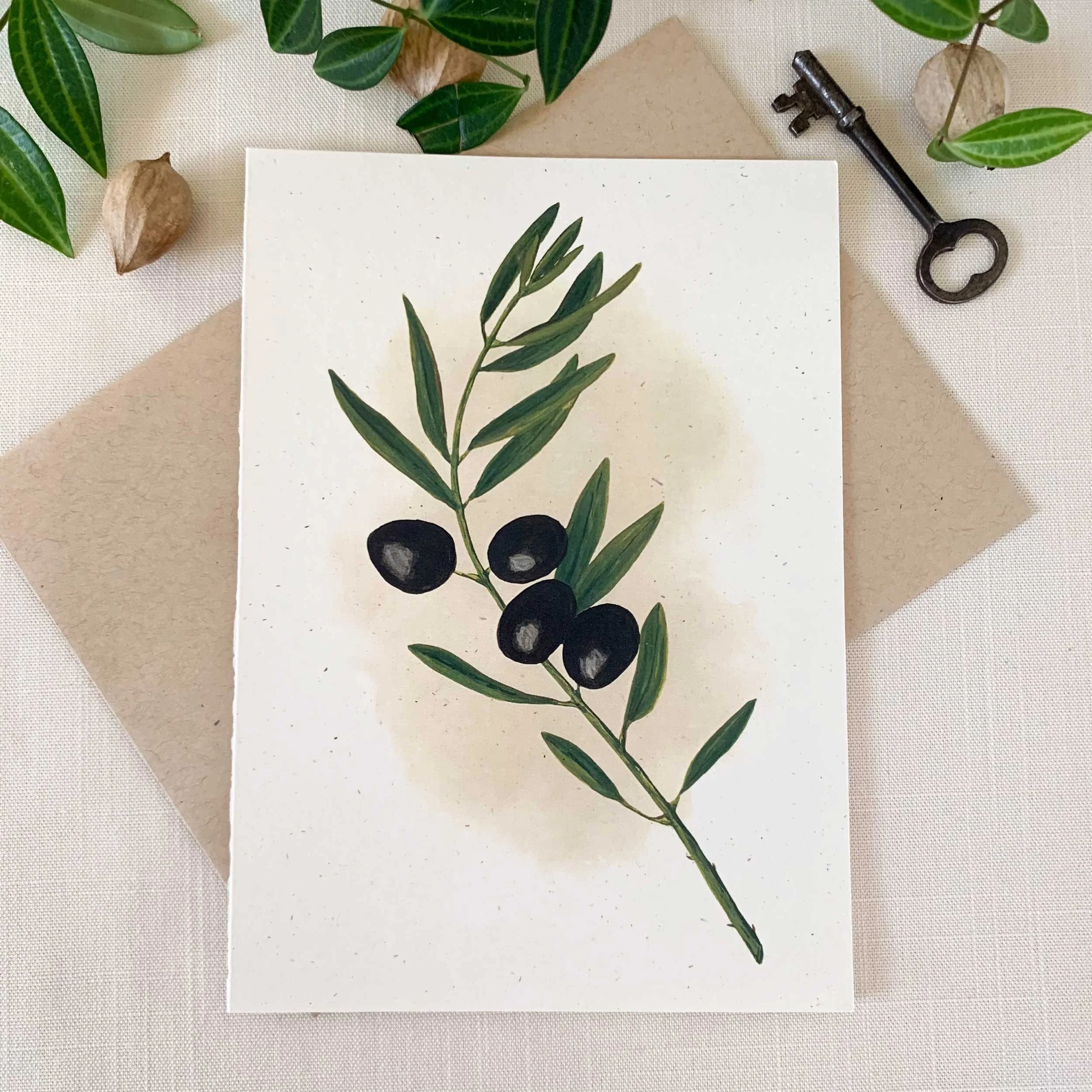 Black Olive Branch Frameable Greeting Card