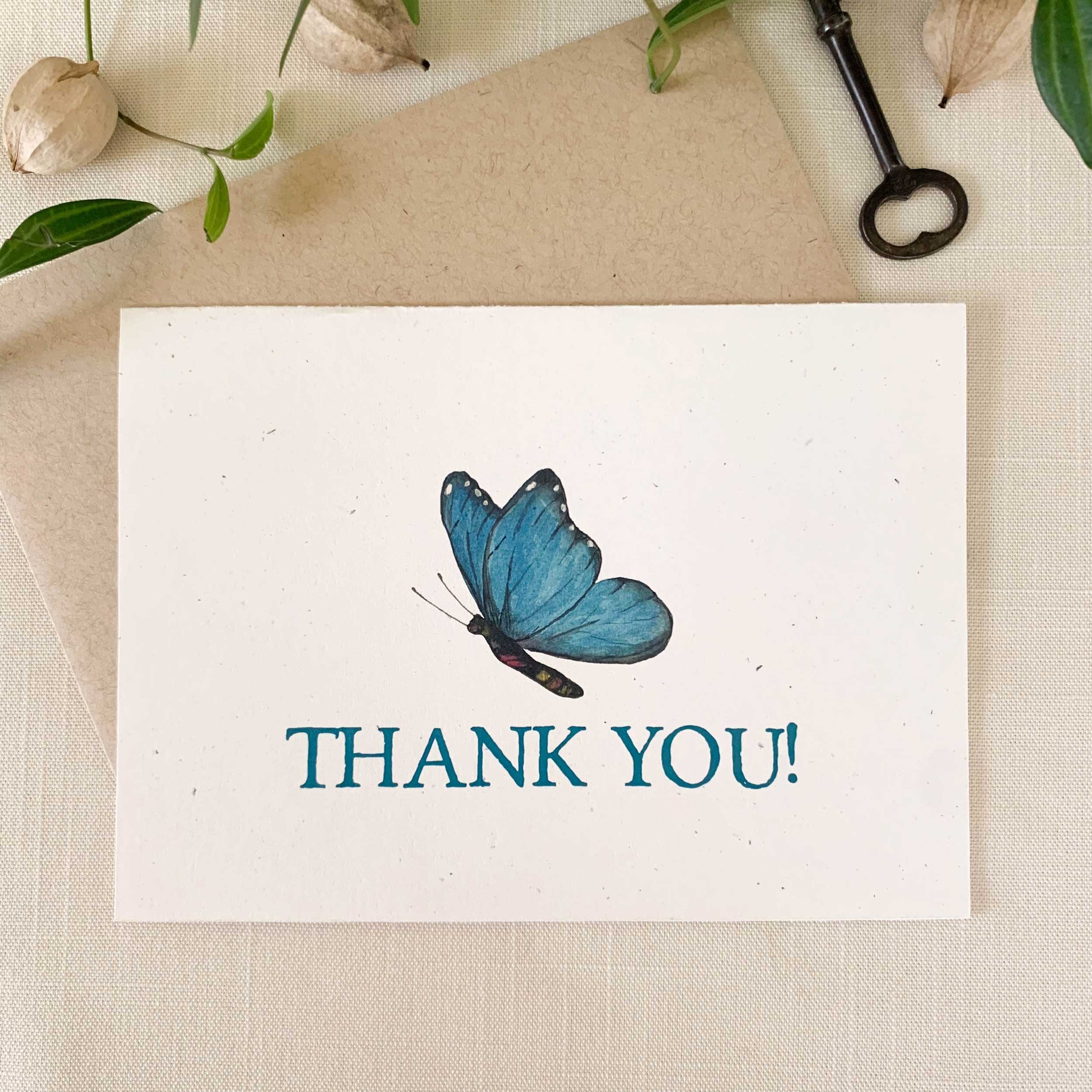 Blue Butterfly Folded Thank You Cards