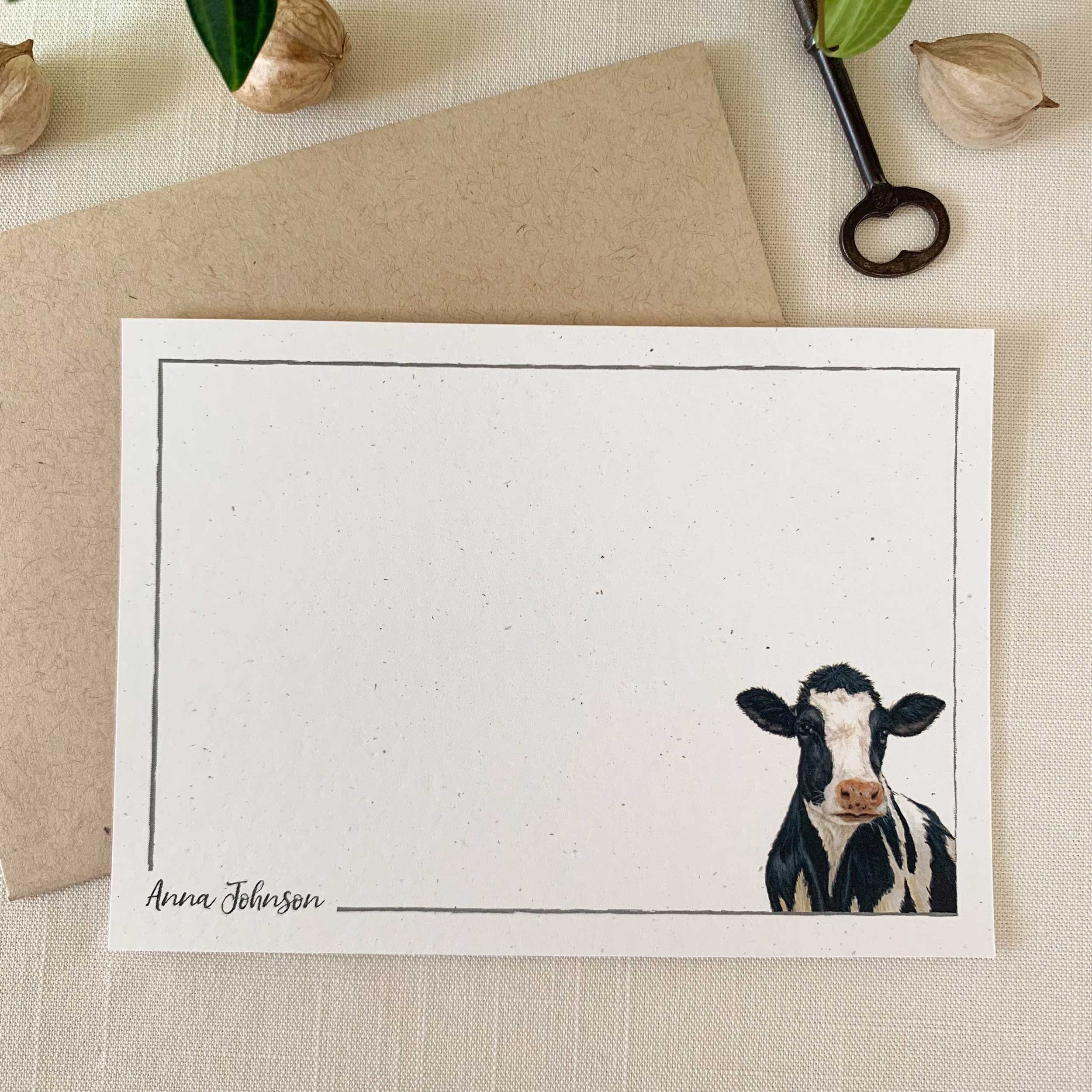 Black & White Cow Personalized Notecard Set