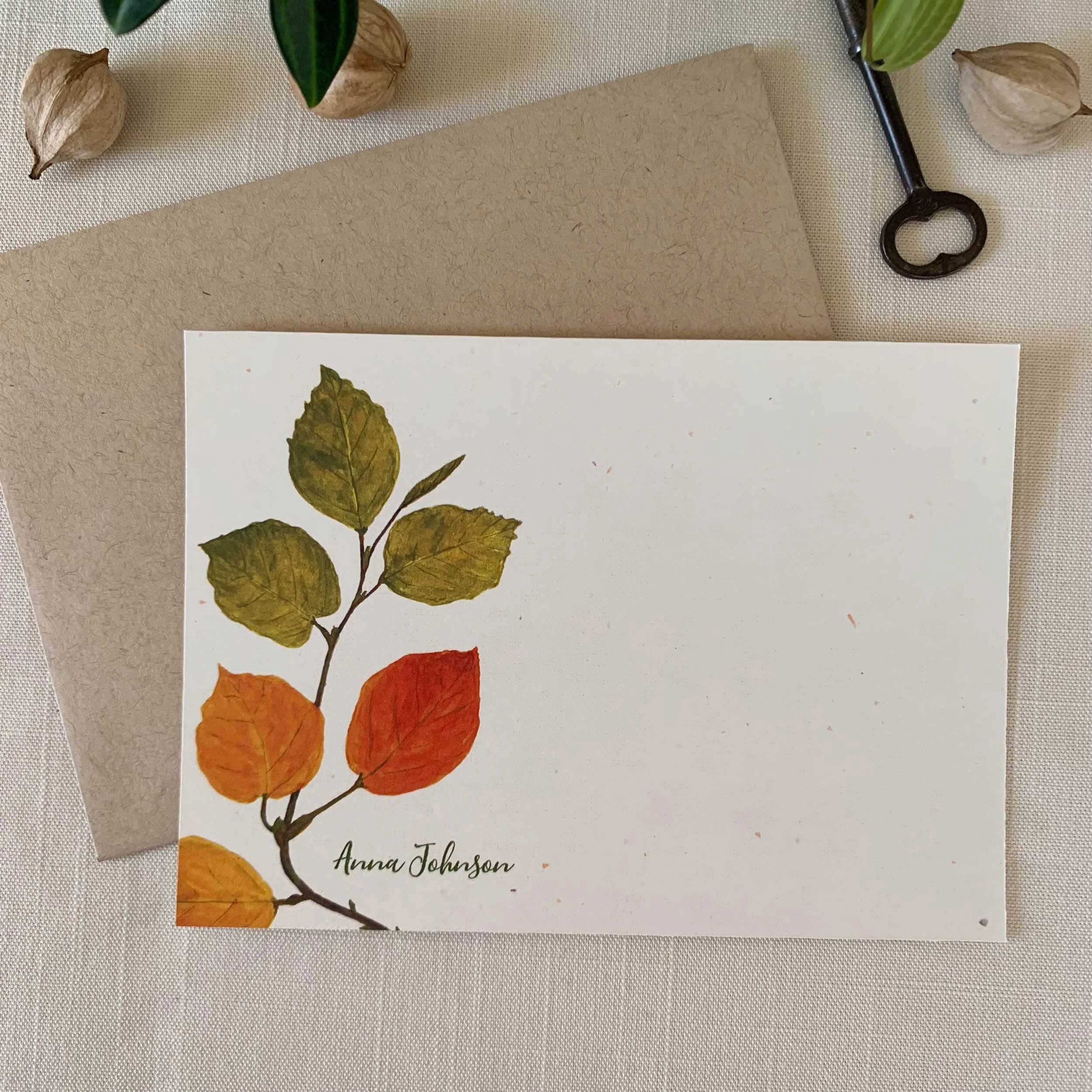 Bottle Brush Leaves Personalized Notecard Set