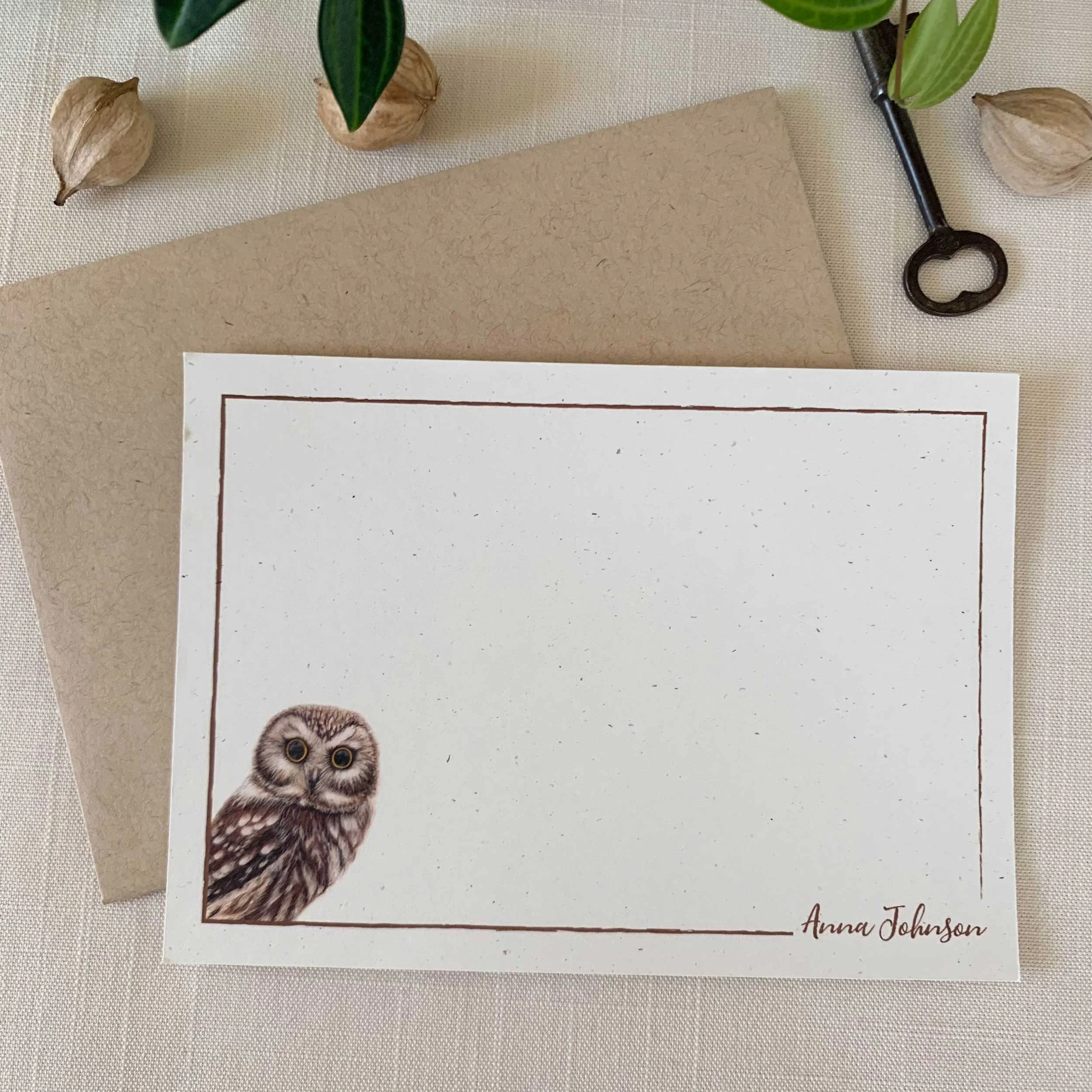 Northern Saw Whet Owl Personalized Notecard Set