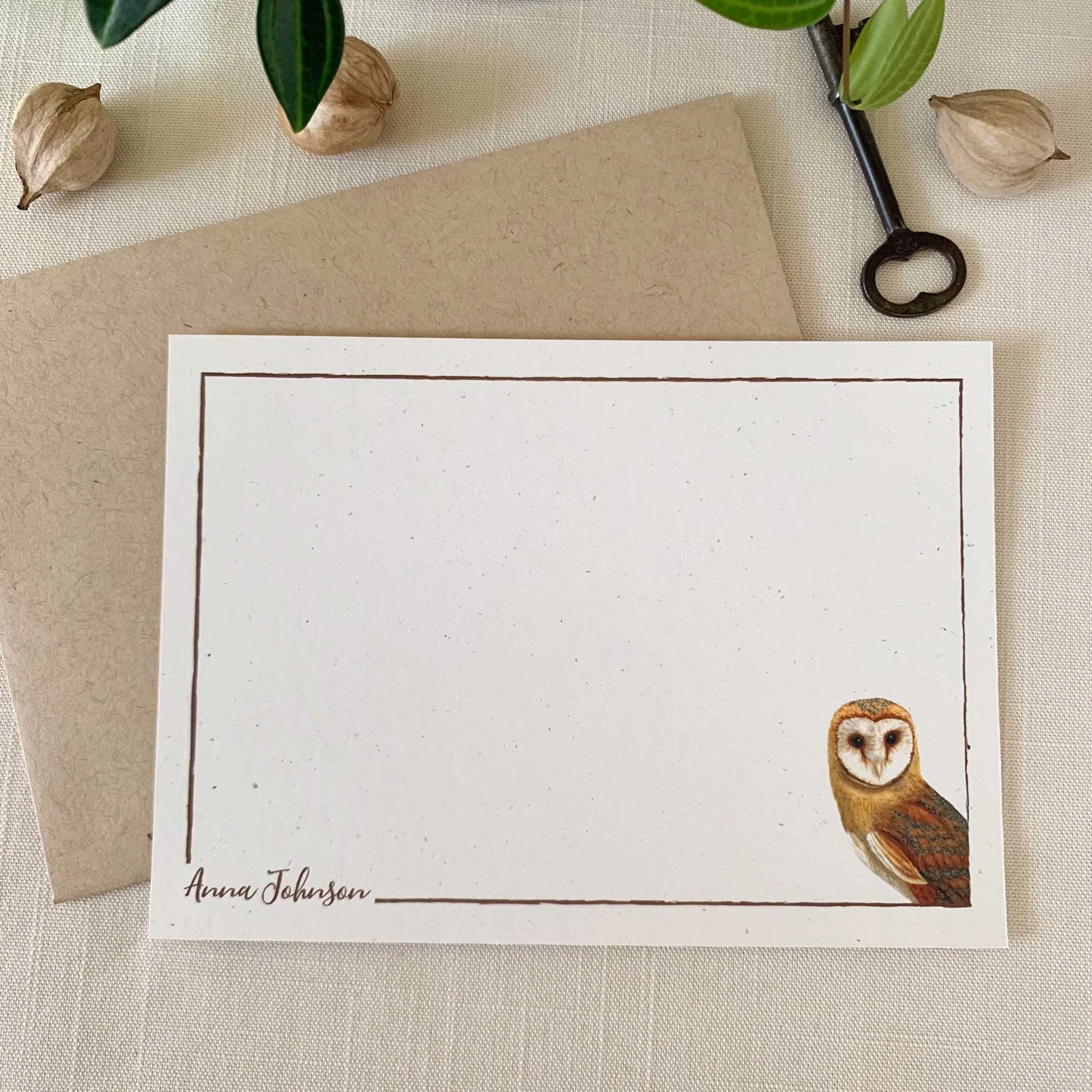 Barn Owl Personalized Notecard Set