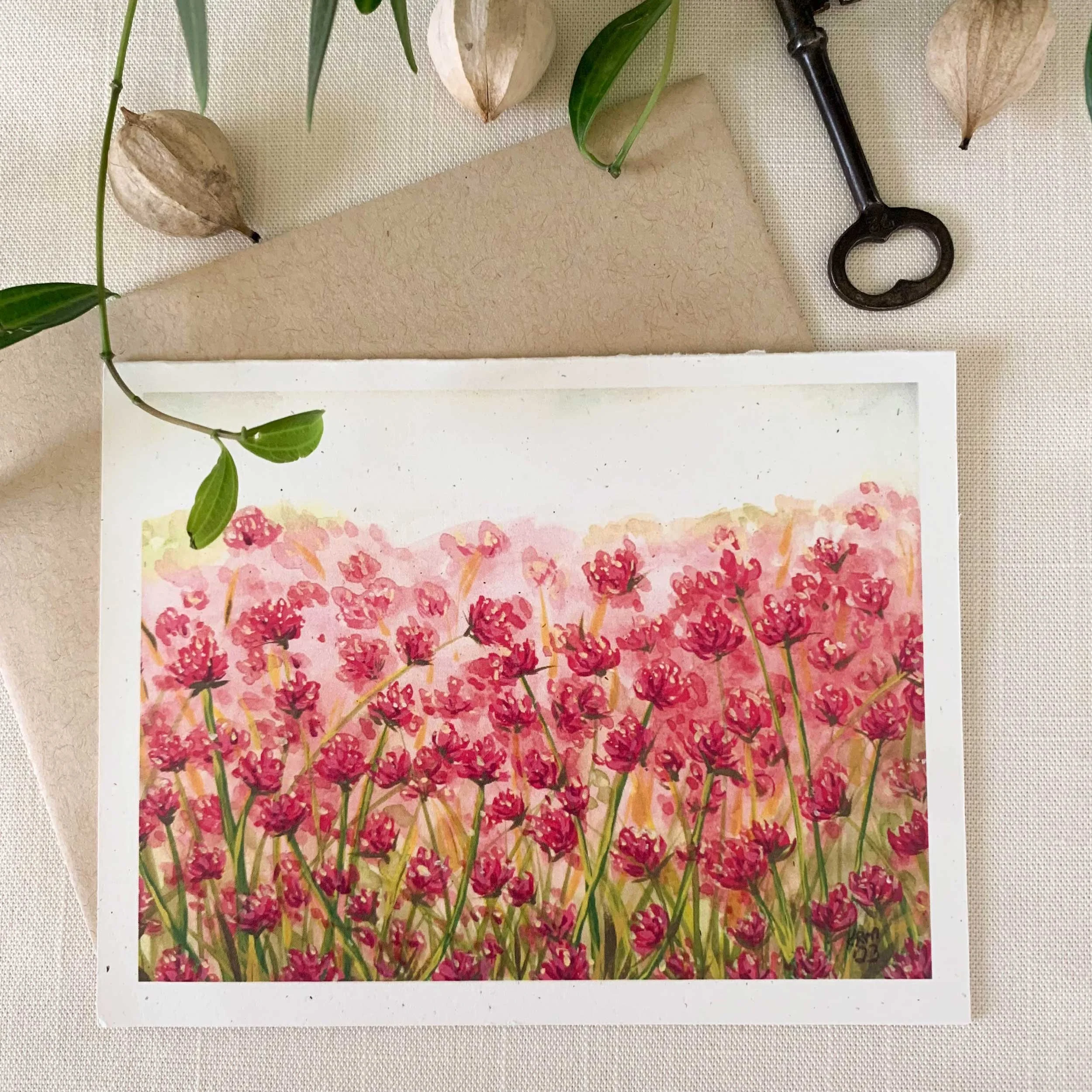 Wild Pink Clover Field Folded Notecard Set