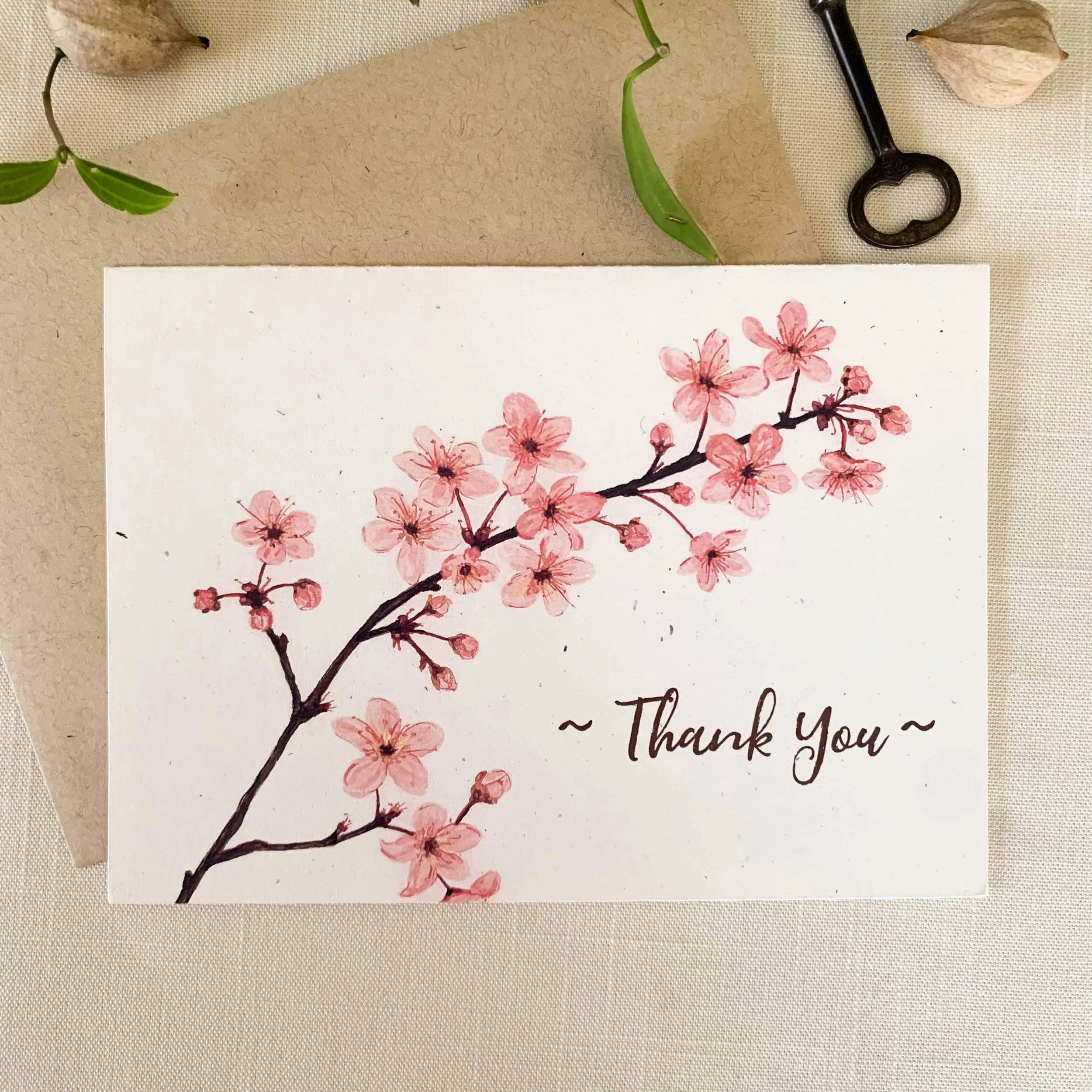 Pink Cherry Blossoms Folded Thank You Cards