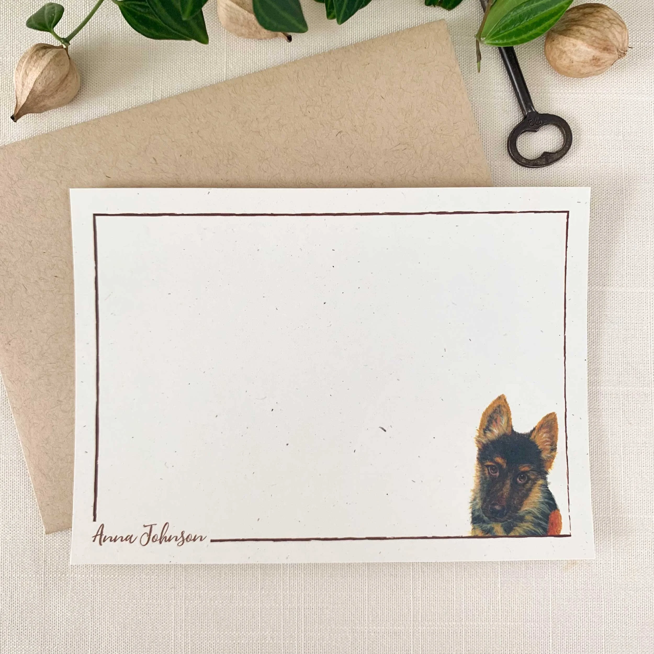 German Shepherd Puppy Personalized Notecard Set