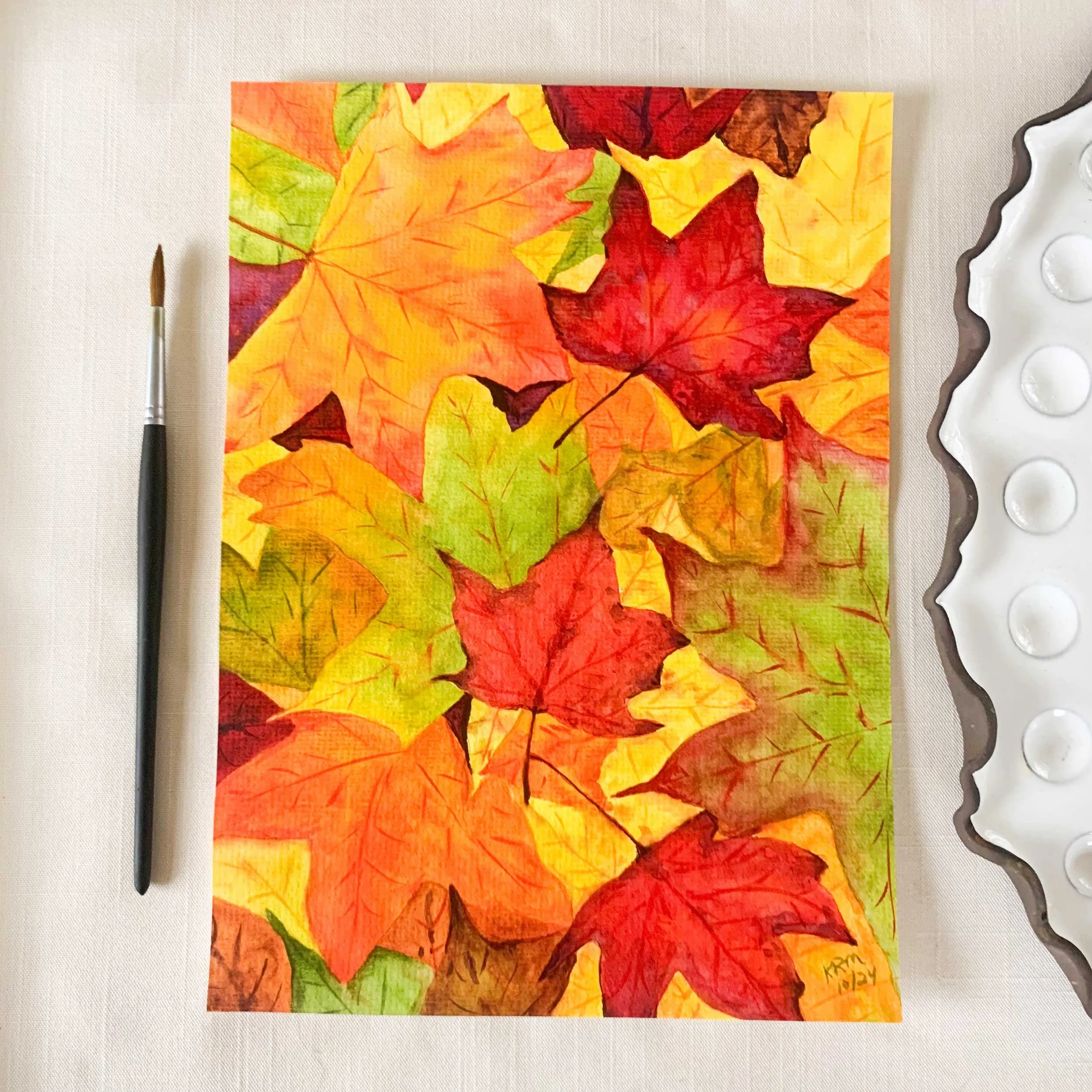Pile Of Autumn Leaves Original Watercolor