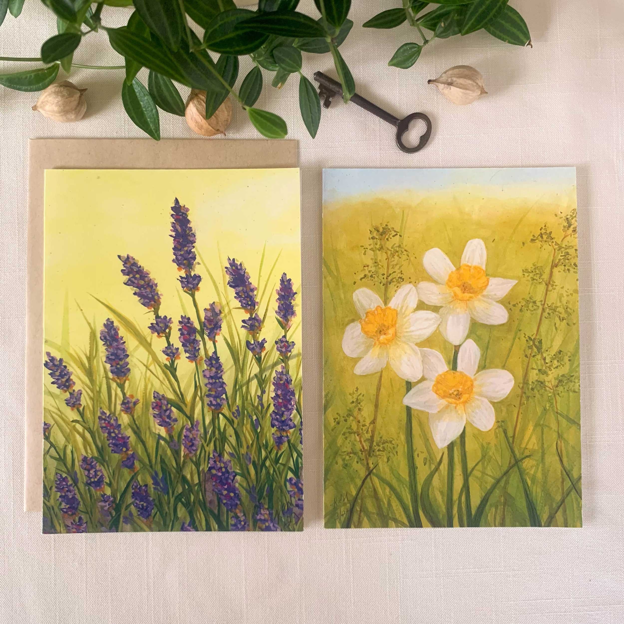 Lavender & Daffodil Fields Frameable Greeting Cards Pack