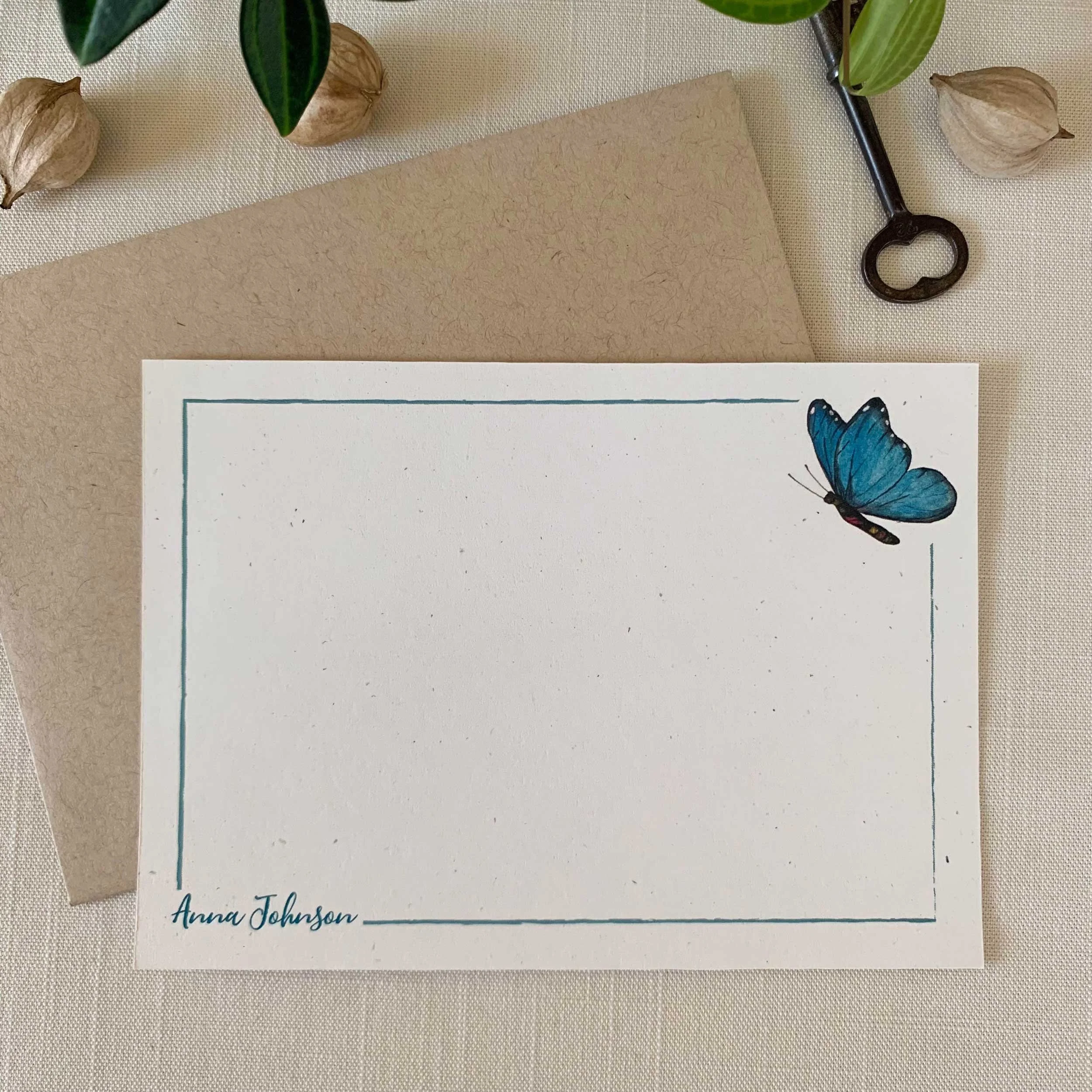 Blue Butterfly Personalized Notecard Set