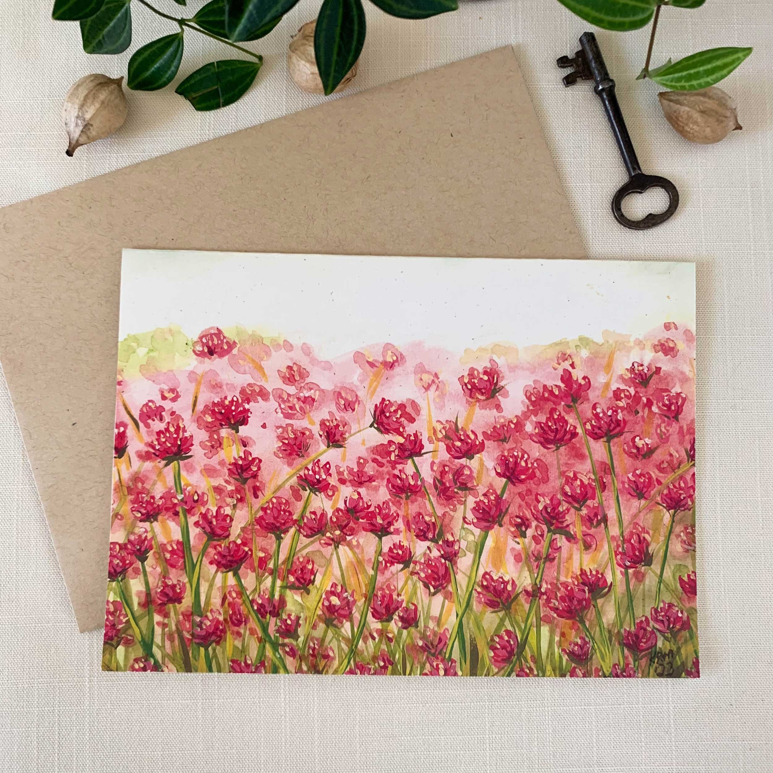 Wild Pink Clover Field Frameable Greeting Card