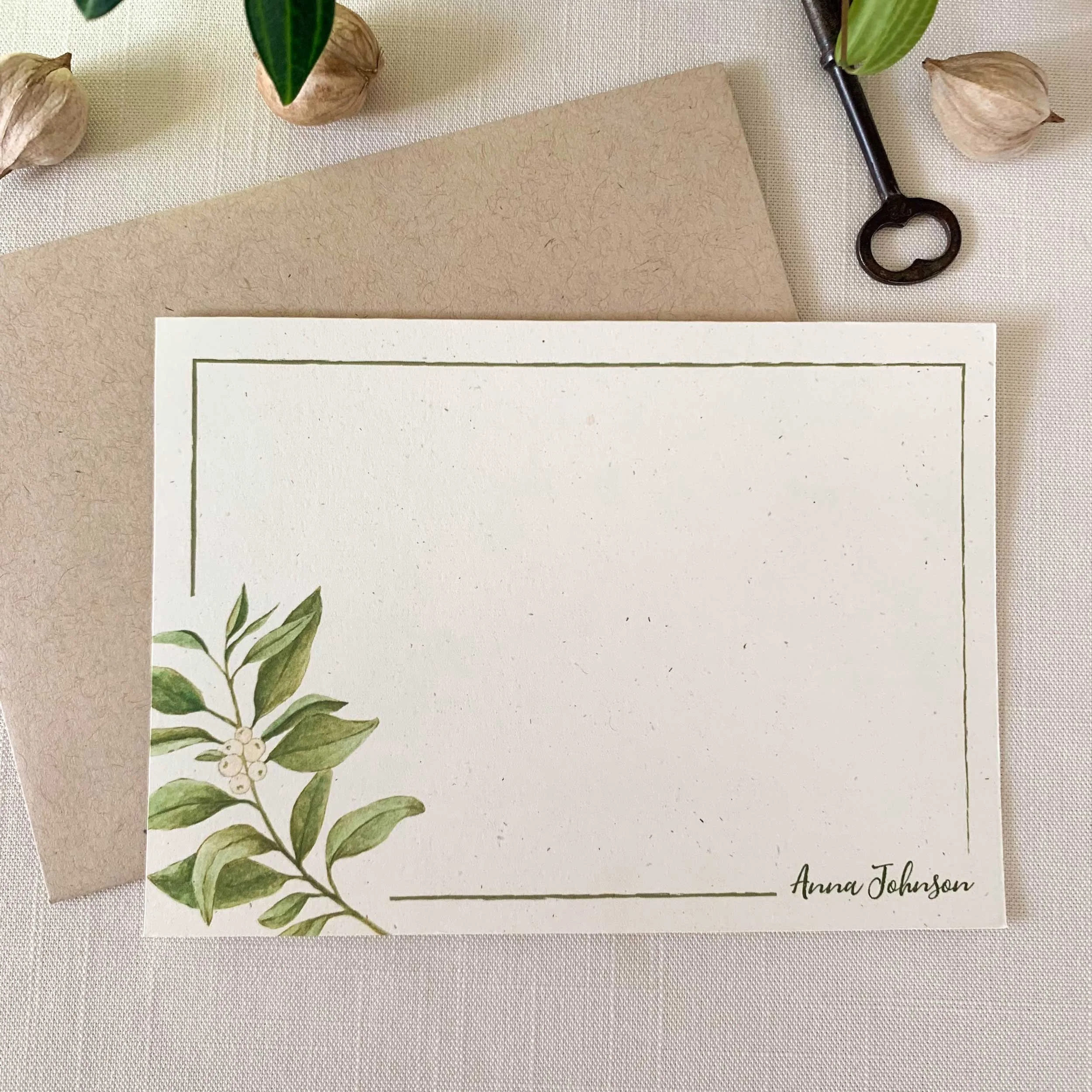 Winter White Berries Personalized Notecard Set
