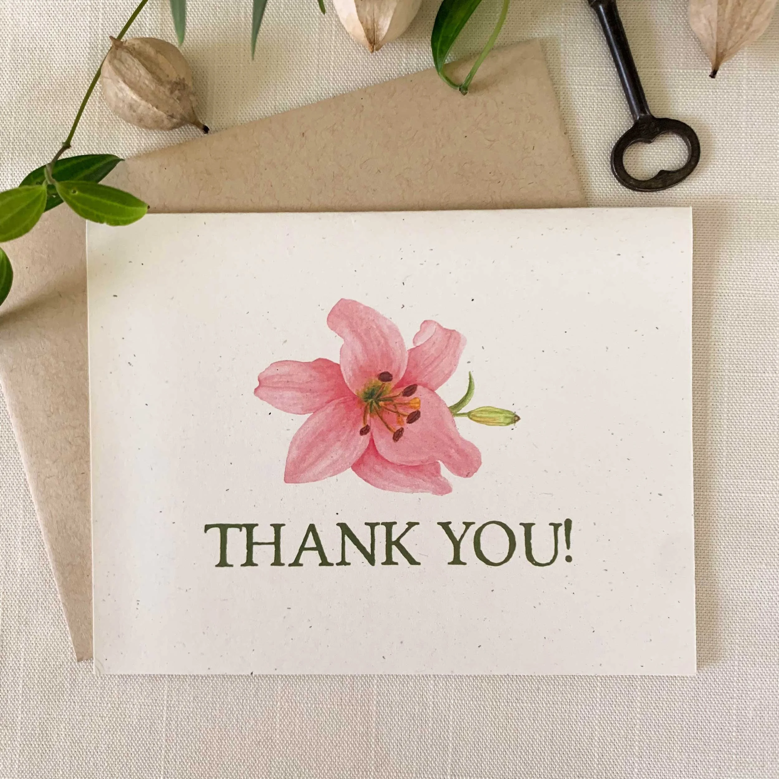 Pink Lily Folded Thank You Cards