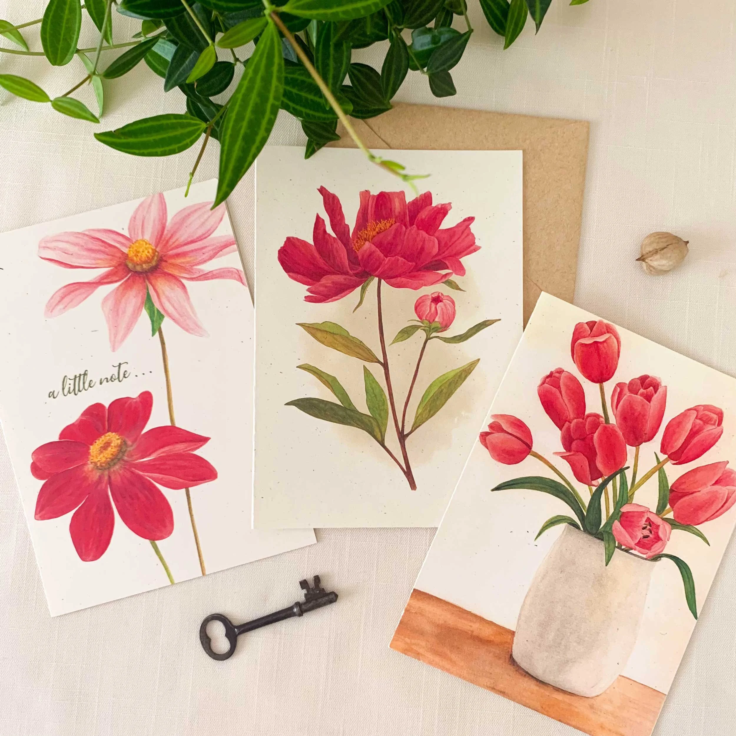 Pink Flowers Collection Greeting Cards Pack