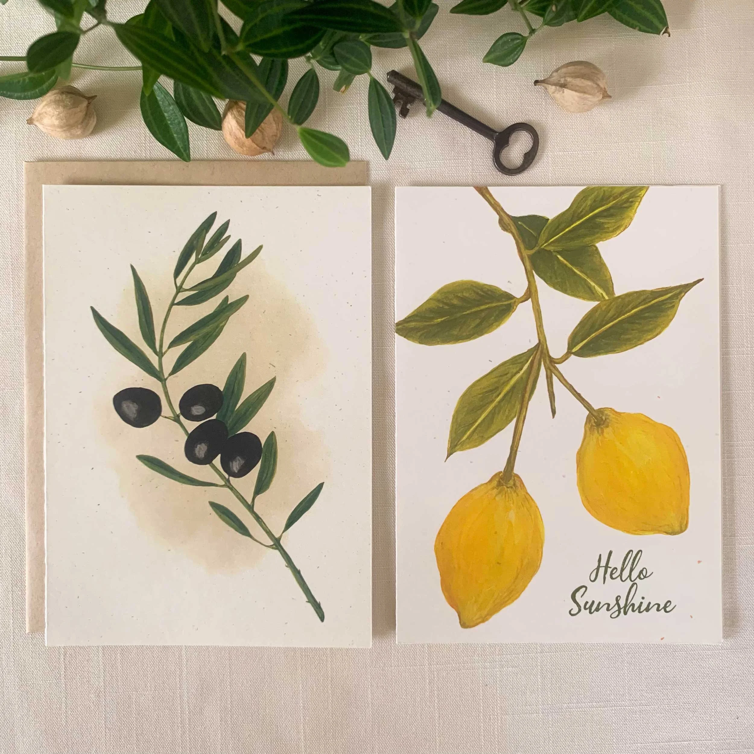 Lemon & Black Olive Branch Greeting Cards Pack
