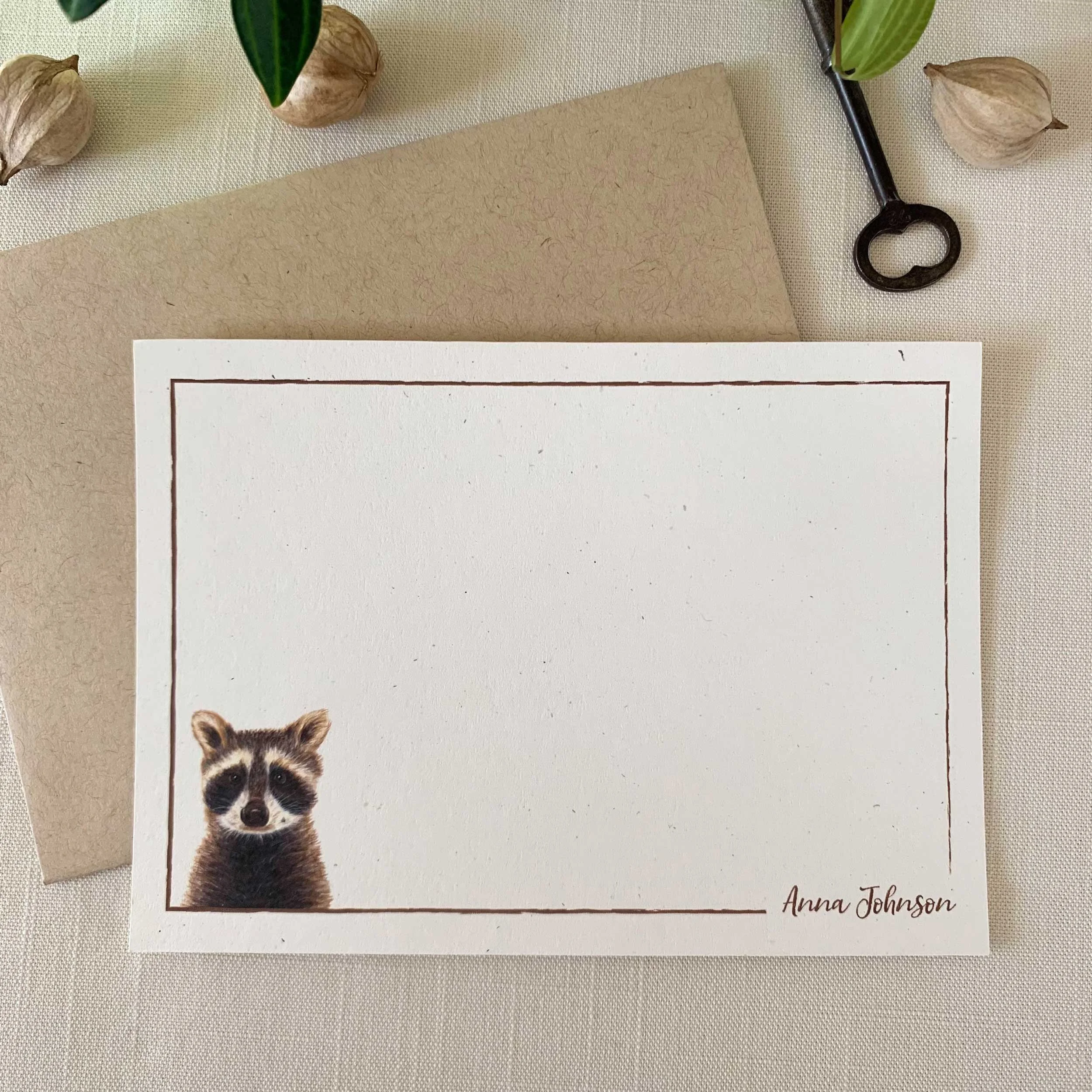 Baby Raccoon Personalized Notecard Set