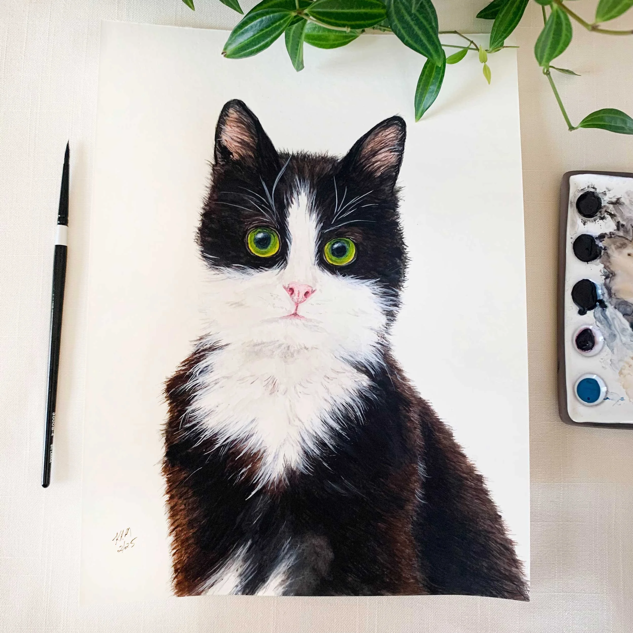 Black & White Cat Original Painting