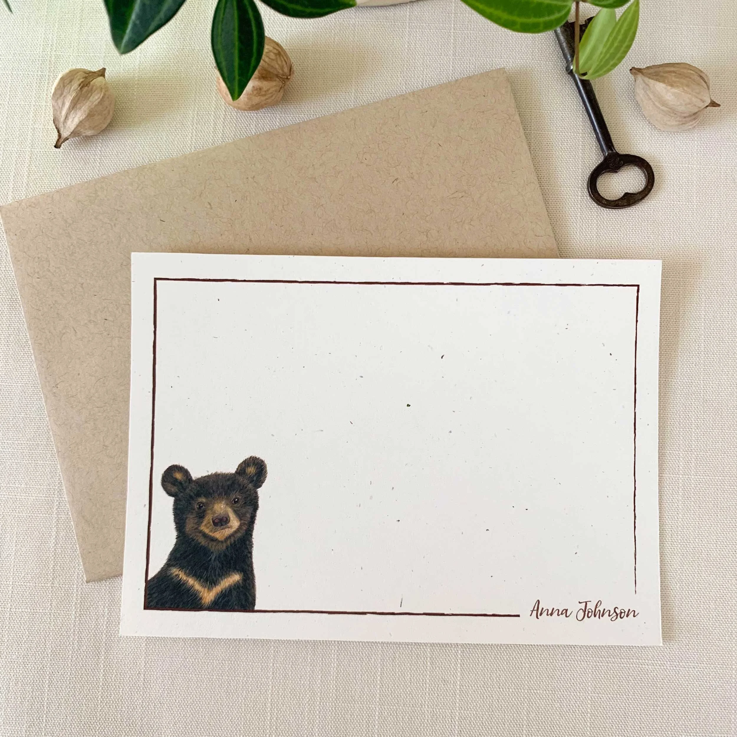 Baby Black Bear Personalized Notecard Set