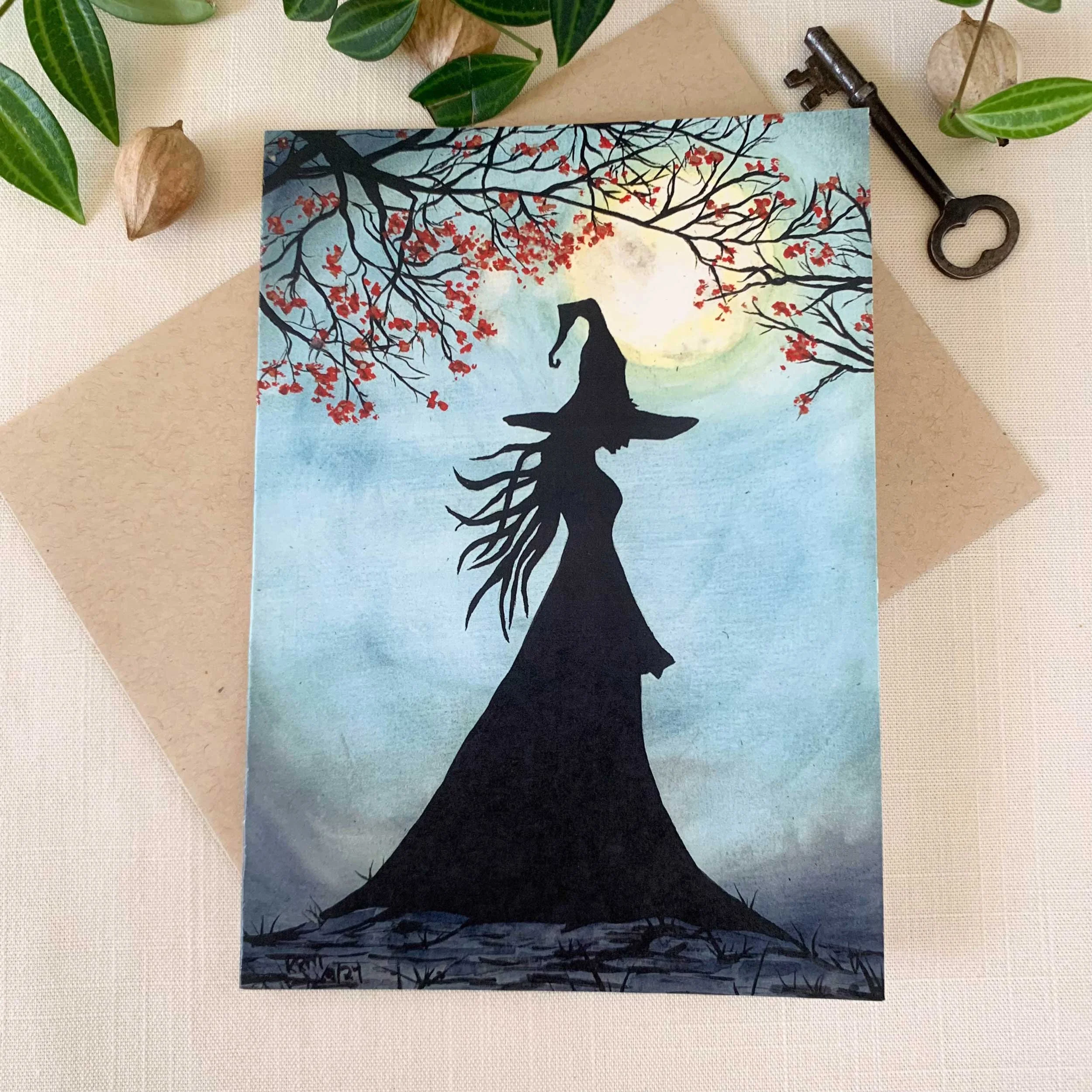 Witch In Full Moon Frameable Greeting Card