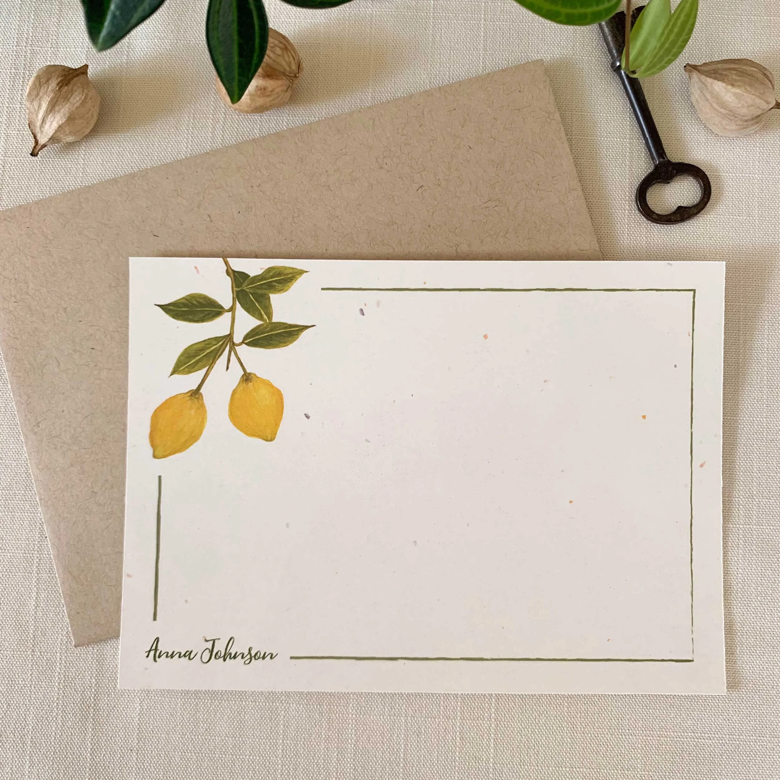 Lemon Branch Personalized Notecard Set