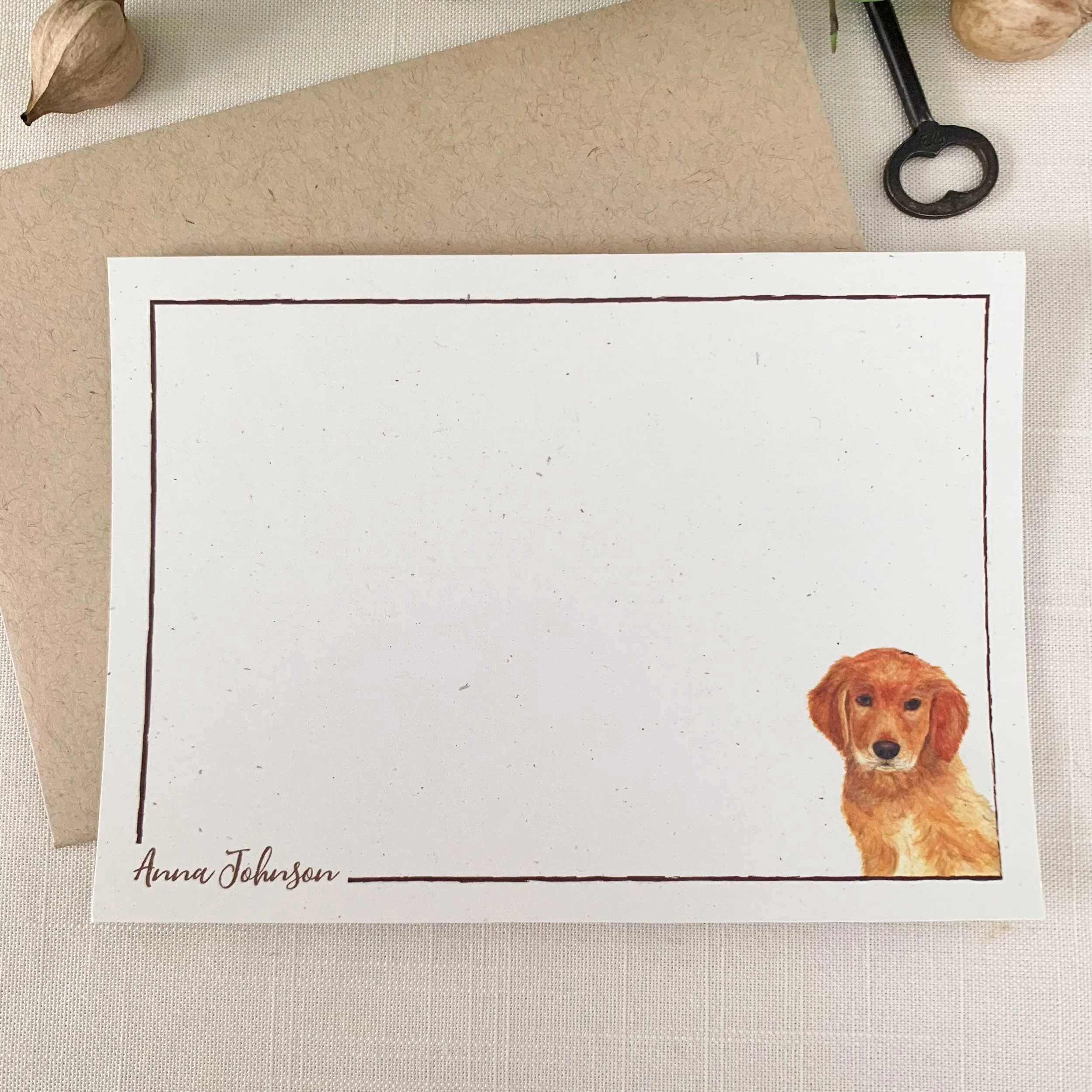 Golden Retriever Puppy Personalized Notecard Set