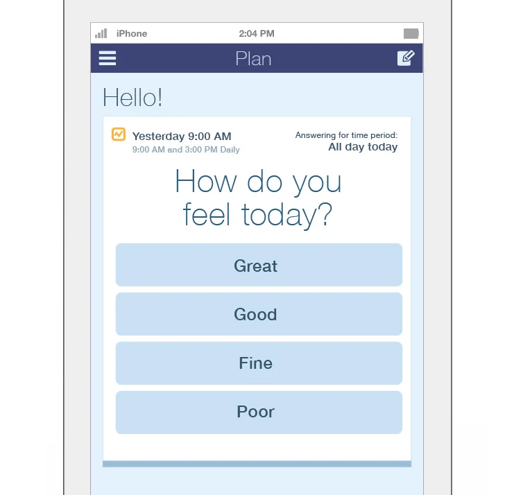 Screenshot of mobile app — timeline view