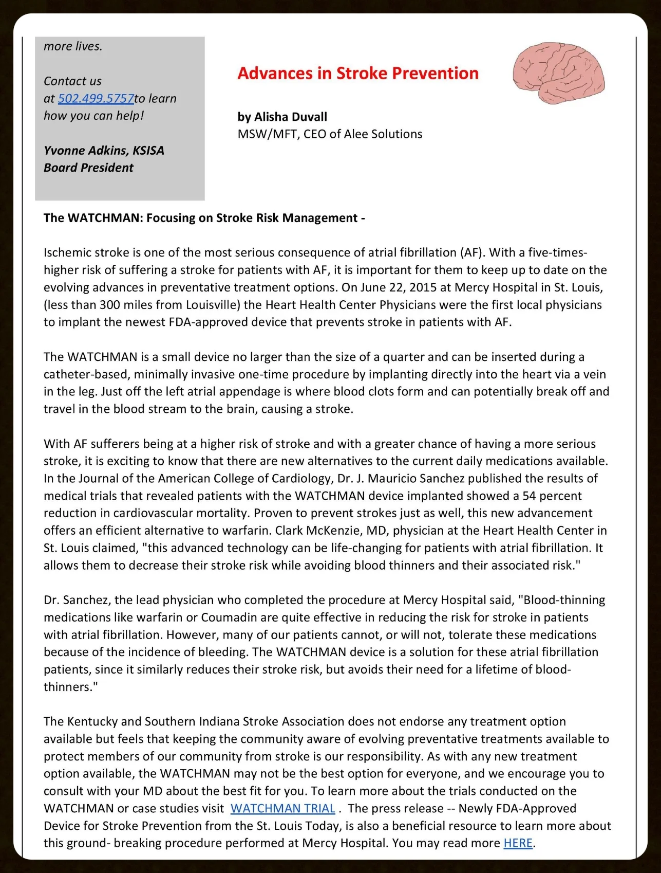 Publication by Alisha Duvall on Advances in Stroke Prevention