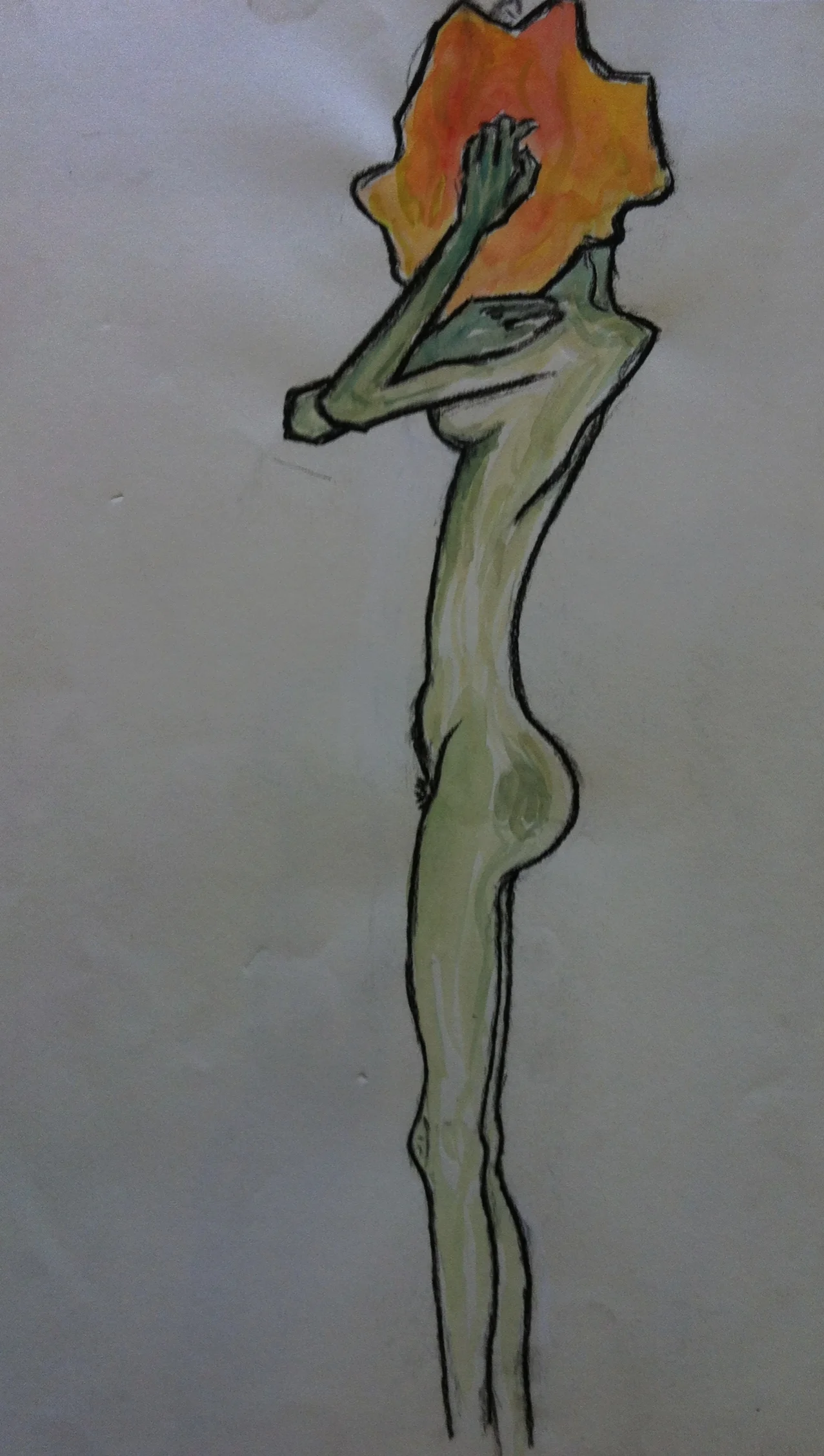 after Schiele. mixed media on paper