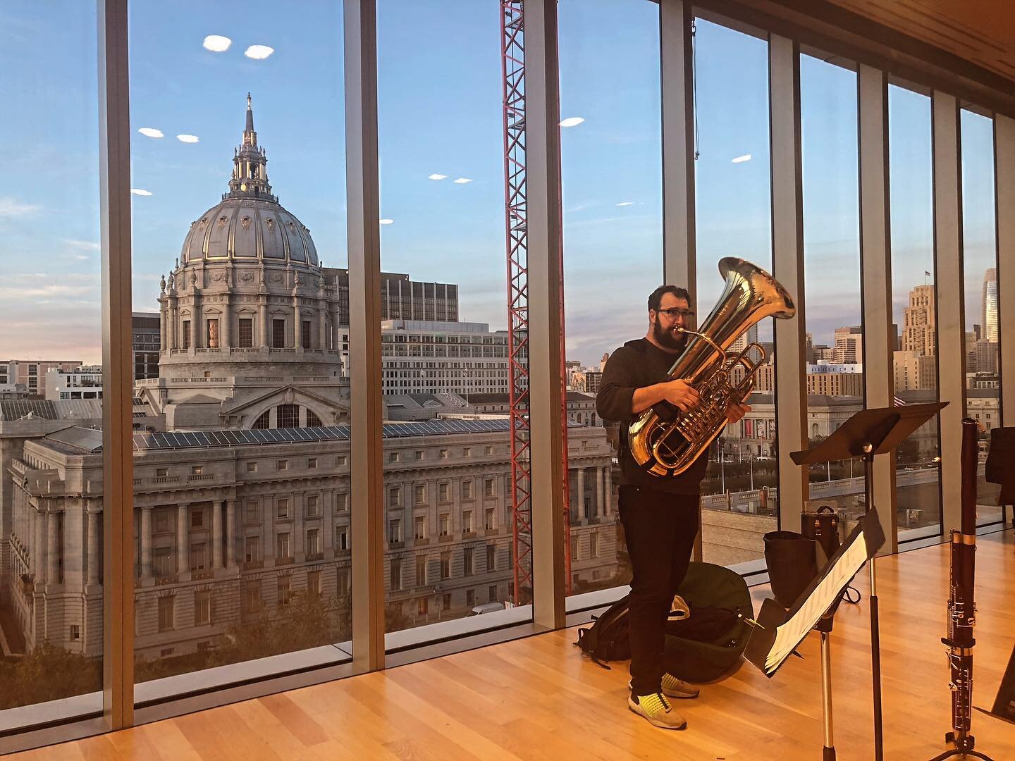 Music with a view! Looking forward to two shows at the @sfconservmusic with @nomad.session and @brassoverbridges in the next two weeks. 

Brass Over Bridges W/ SFCM Wind Ensemble
New music by @melodiclife featuring animation and art by @eduardocalz08