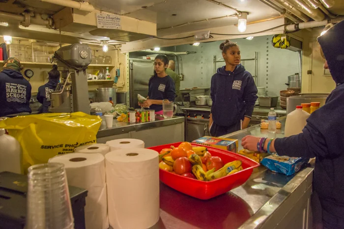Joe, our Chief Steward (aka. the most important man on the ship), had lots of help in the galley. With twenty teenagers and four adult chaperones added to our working crew this weekend, it really made a difference!