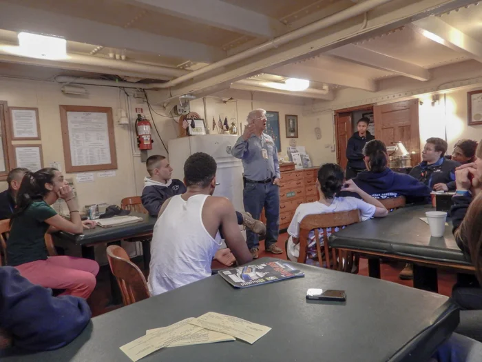Morning muster: Bill is the BROWN's Harbor School liaison. In addition to being a member of the Deck Department, he is an active member of the School Ship Alumni Association . 