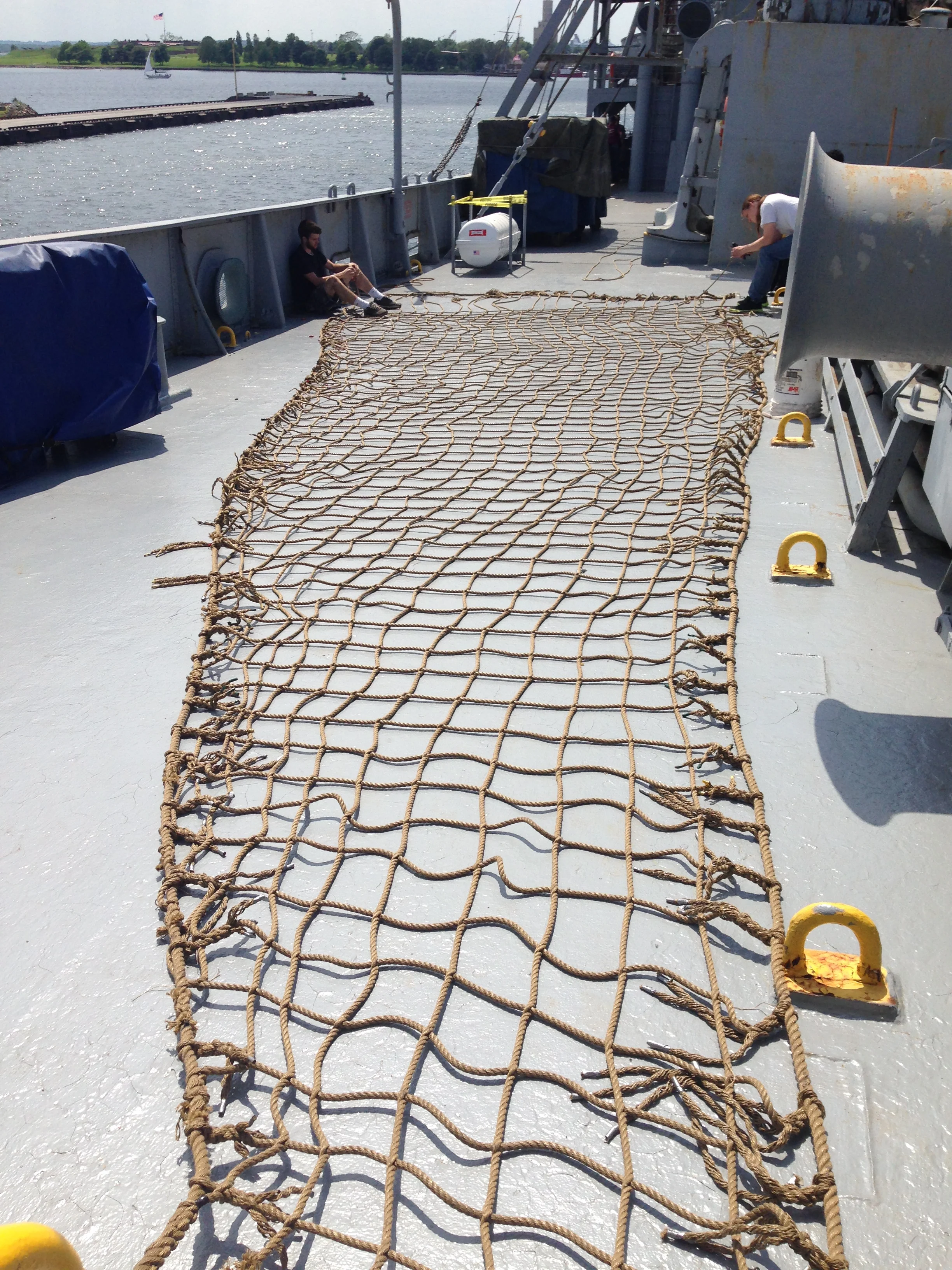 One of the many projects Howard has been involved in. This is a safety net made for the accommodation ladder, completed in a 2 day marlinspike seamanship marathon before a cruise! Also heavily involved were the students from the New York Harbor School . 