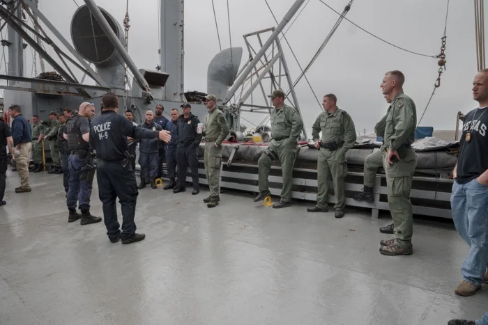 The day started early with officers from multiple jurisdictions arriving for their briefings. They looked over different areas of the ship and decided which would best suit their needs for the different exercises.