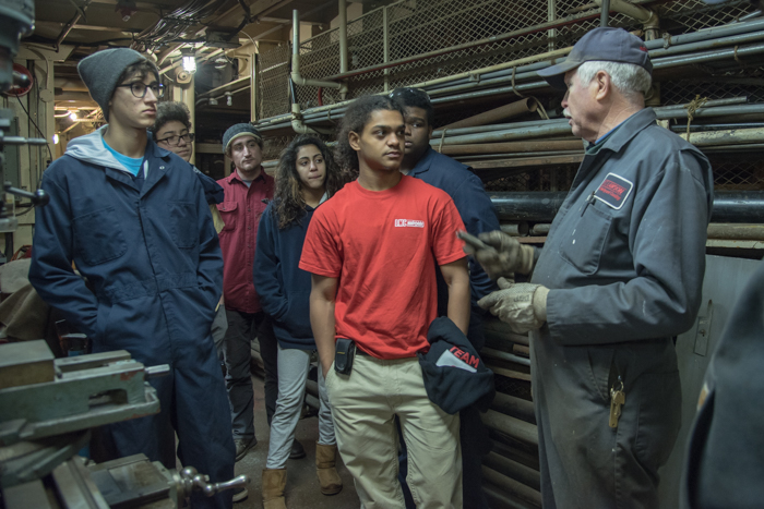Duff shared his experience and knowledge about with some of the Harbor School students in the machine shop. It's a nice opportunity to ask questions of people who know the ropes. 