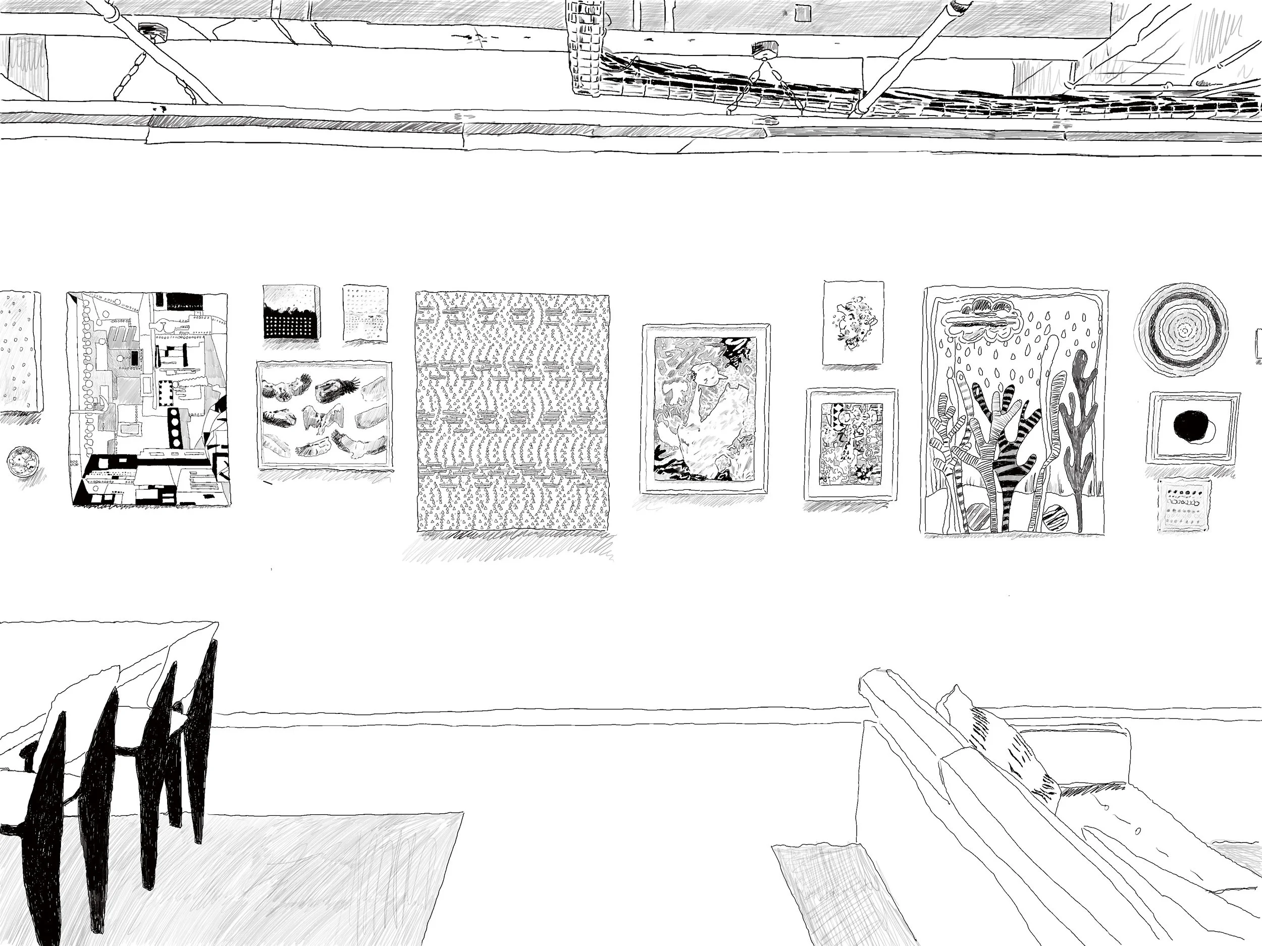 Kirstin Lamb, drawing of Dot Conference installed at the Yard, Williamsburg
