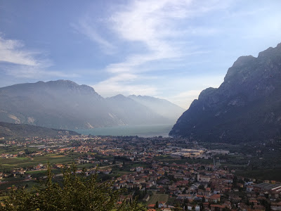 Lake Garda off in the distance between the mountains!