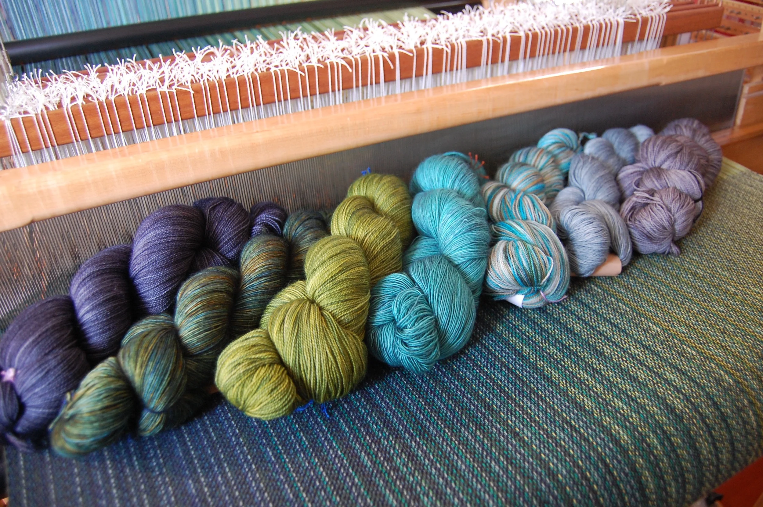 Madeline Tosh superwash merino wool wefts: Stovepipe, Shire, Jade, Mineral, Seawash, Well Water, Dr. Zhivago's Sky