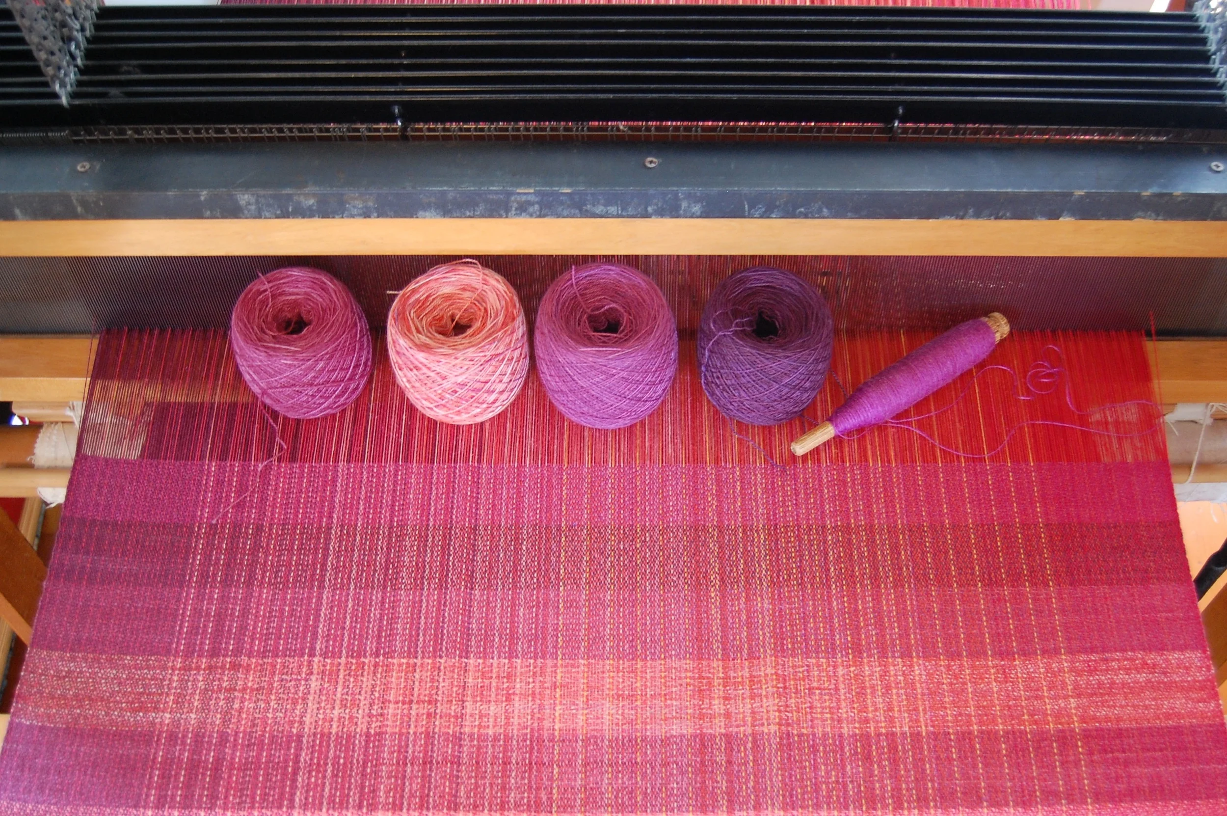 merino/silk wefts: first four are hand-dyed 80% merino/20% silk, the last is 50% silk/50% merino