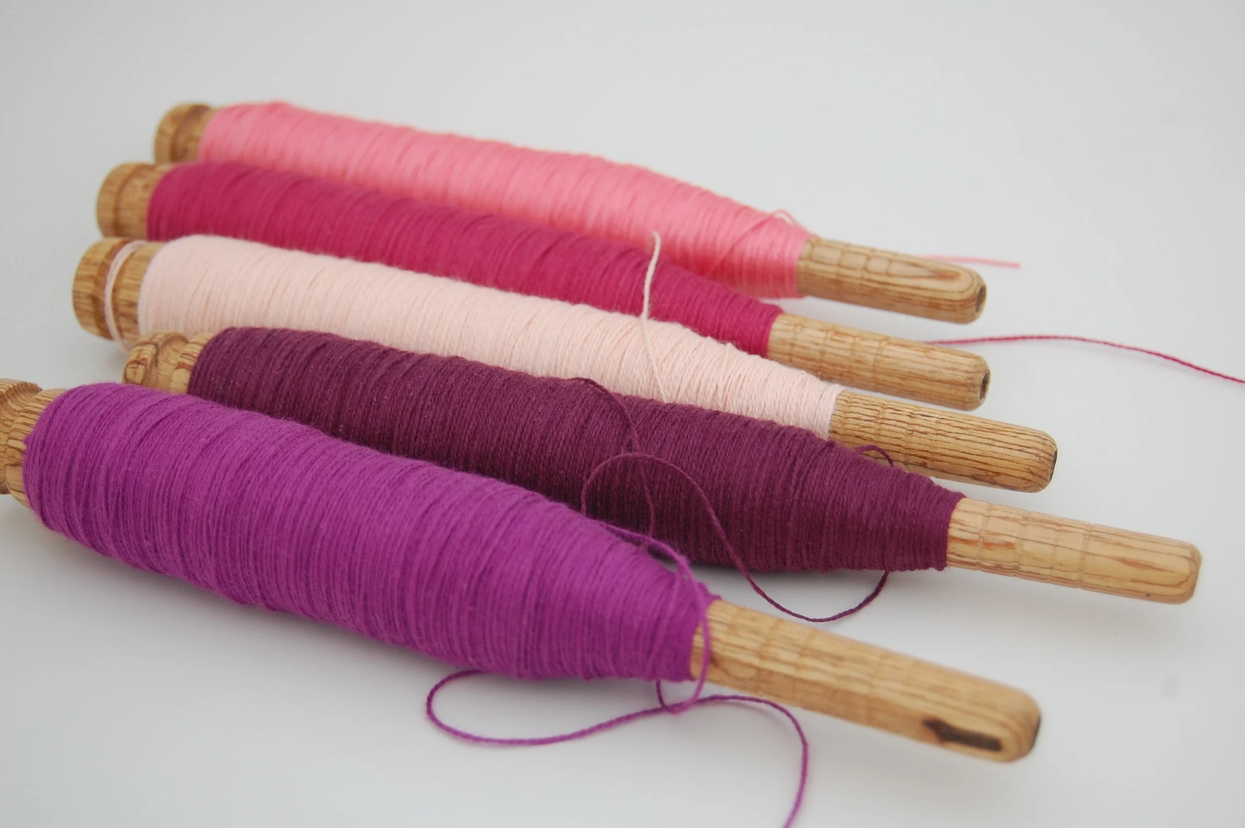cotton wefts - magenta cotton, plum organic cotton, light peach cotton, raspberry Egyptian cotton, mercerized Egyptian Giza cotton