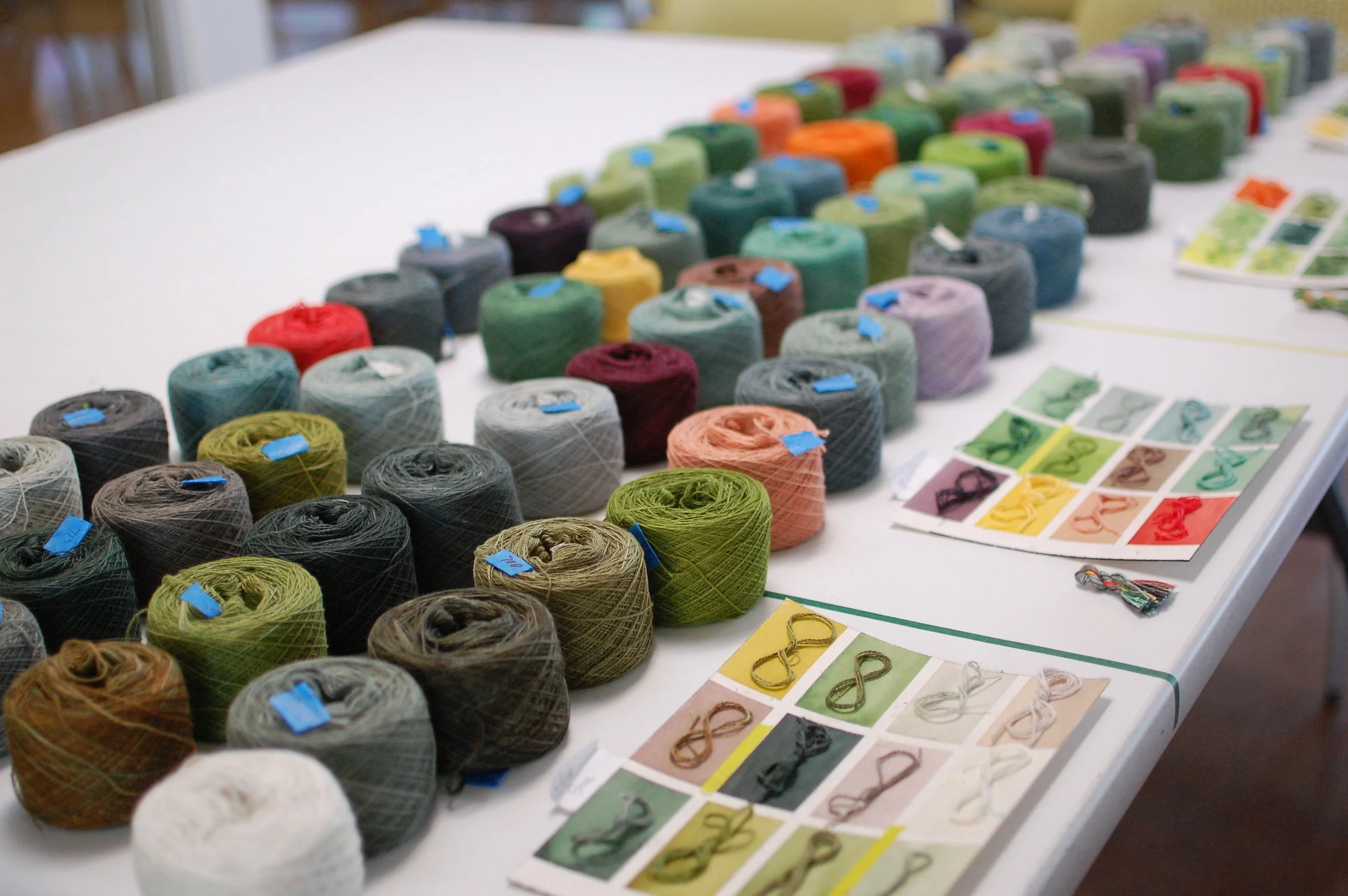 All the yarn wound into cakes - having the space to spread out really helped in this process!