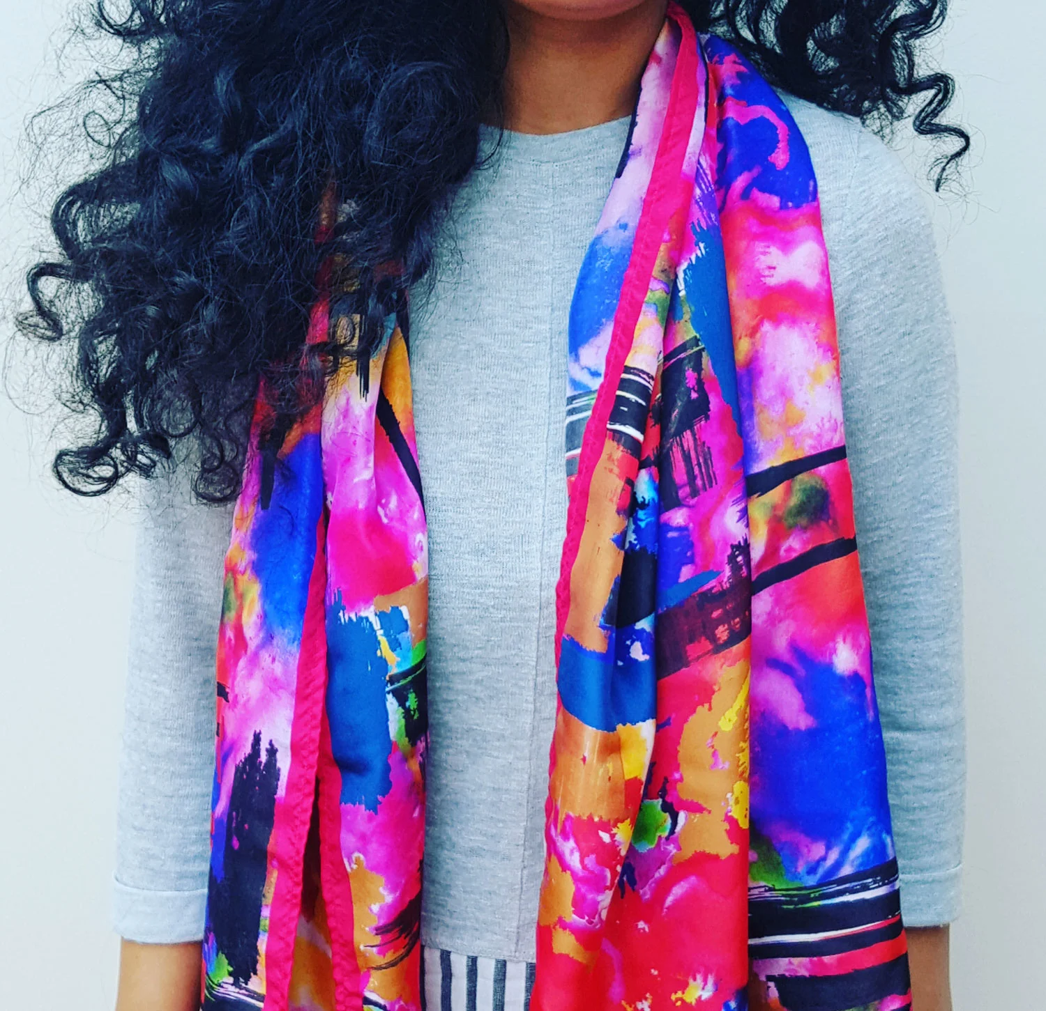 Pink Graffiti Scarf Modelled