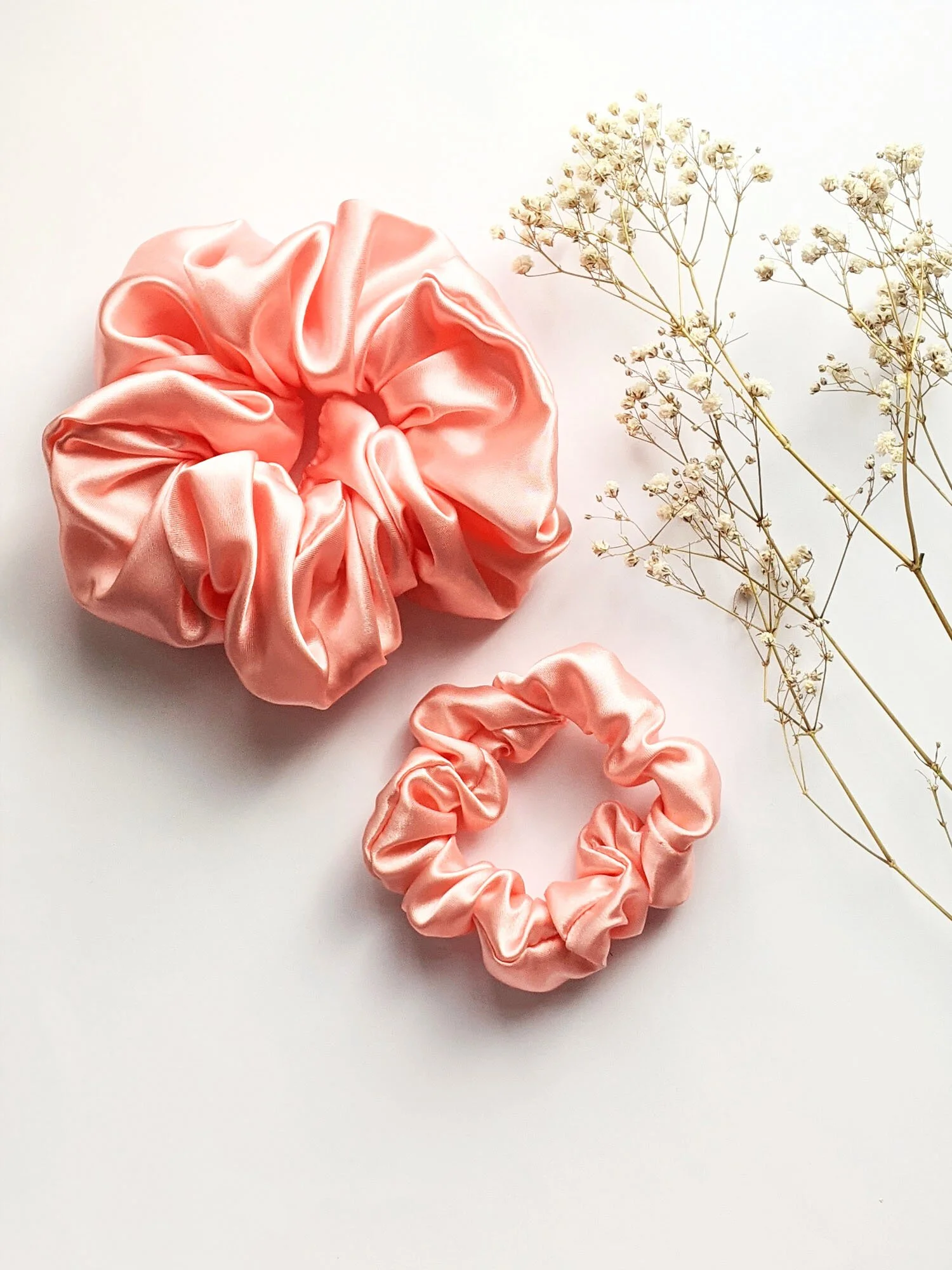 Peach Vegan Silk Hair Scrunchie Set