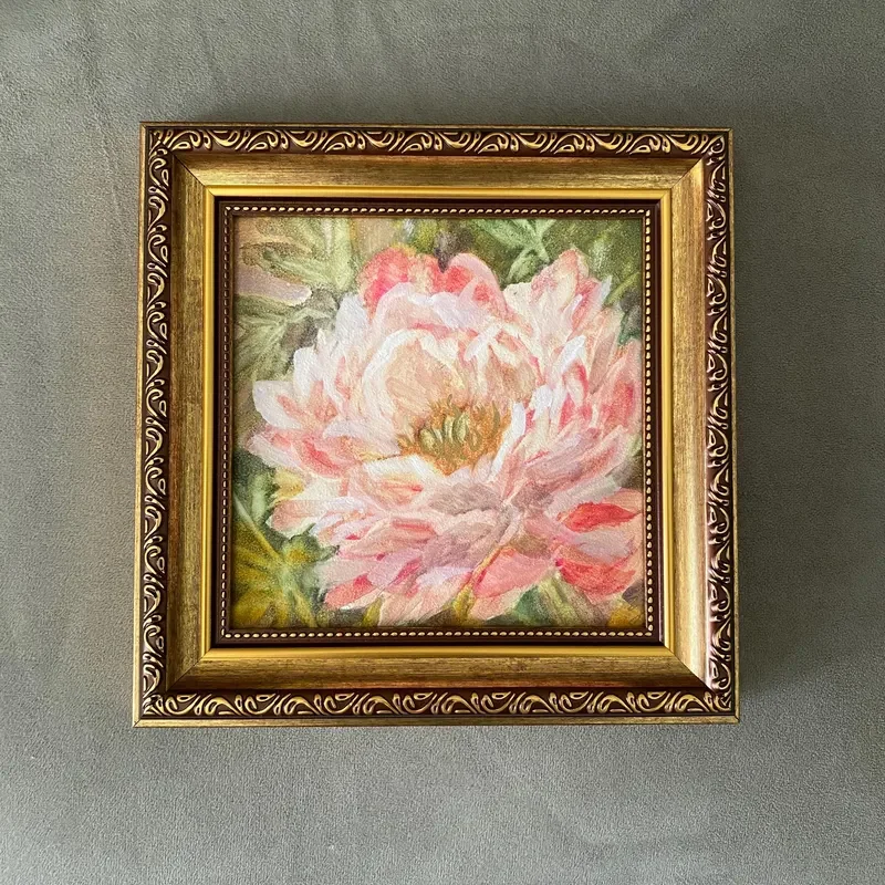 Original small floral painting titled Spring in Bloom by fine artist Lisa Livingston. Elegant botanical art study on archival panel, available via the Studio Store
