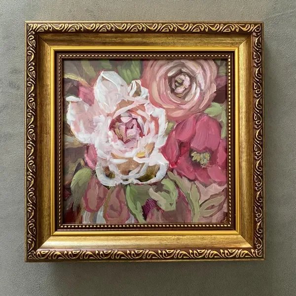Original small watercolor and mixed media floral painting titled La Vie en Rose by fine artist Lisa Livingston. Highly detailed pink rose botanical study on archival panel, available via the Studio Store